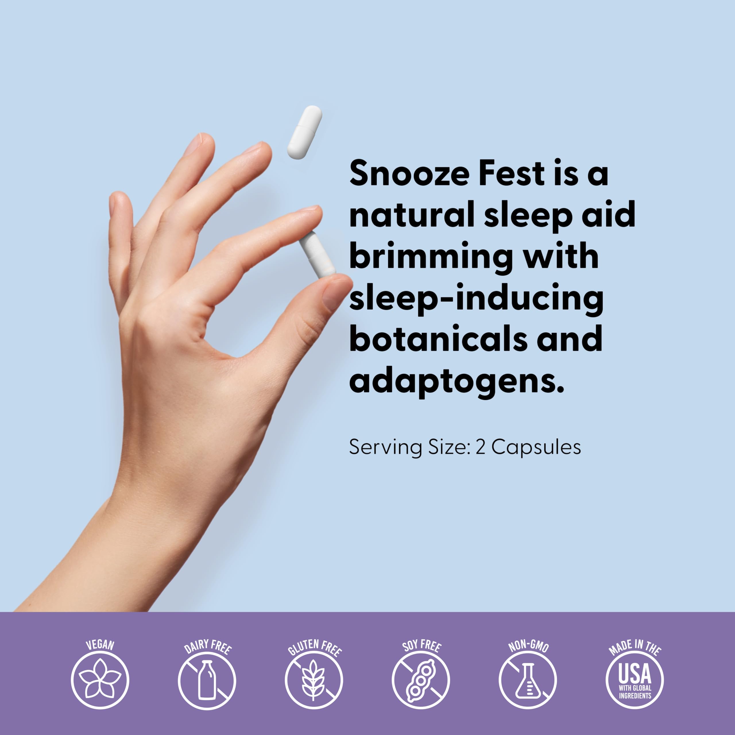 Gélules discrètes Snooze Fest LIVELY VITAMIN CO faciles à intégrer au rituel nocturne.