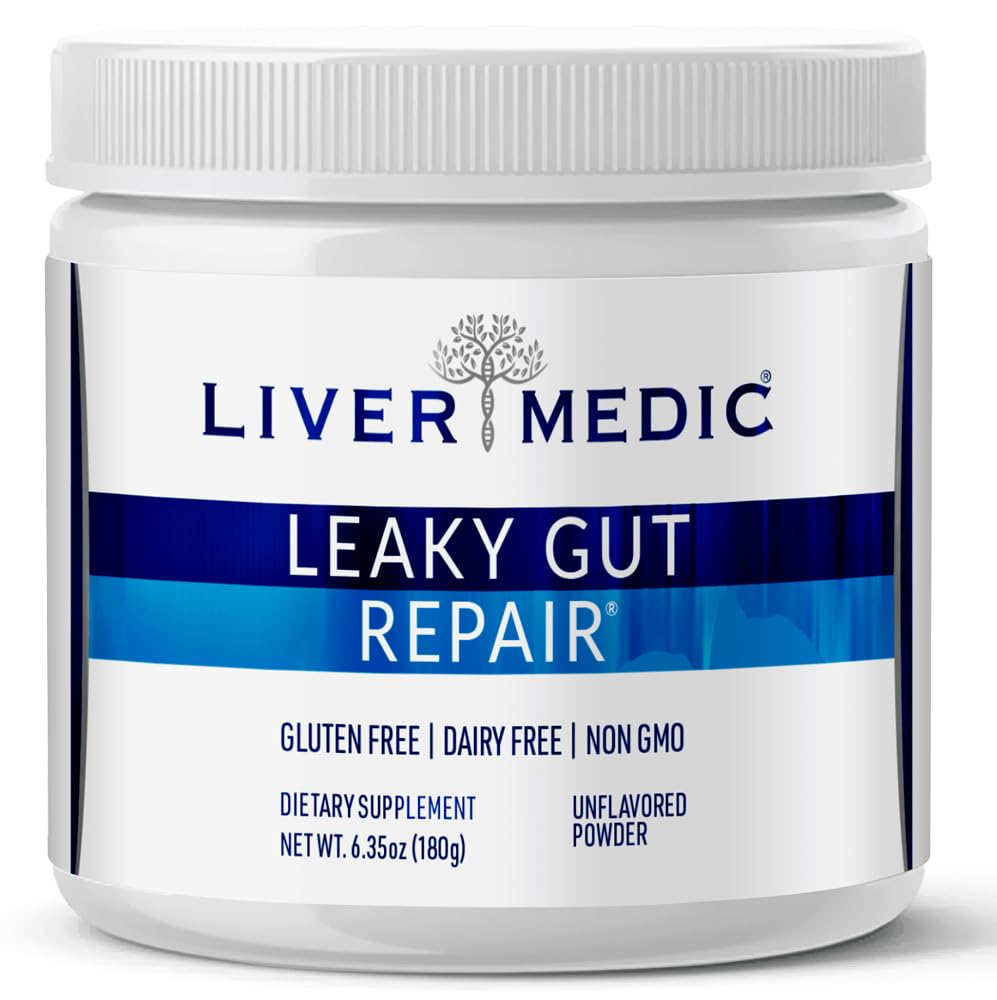 Liver Medic Réparation muqueuse intestinale — poudre non aromatisée facile à mélanger dans l’eau.