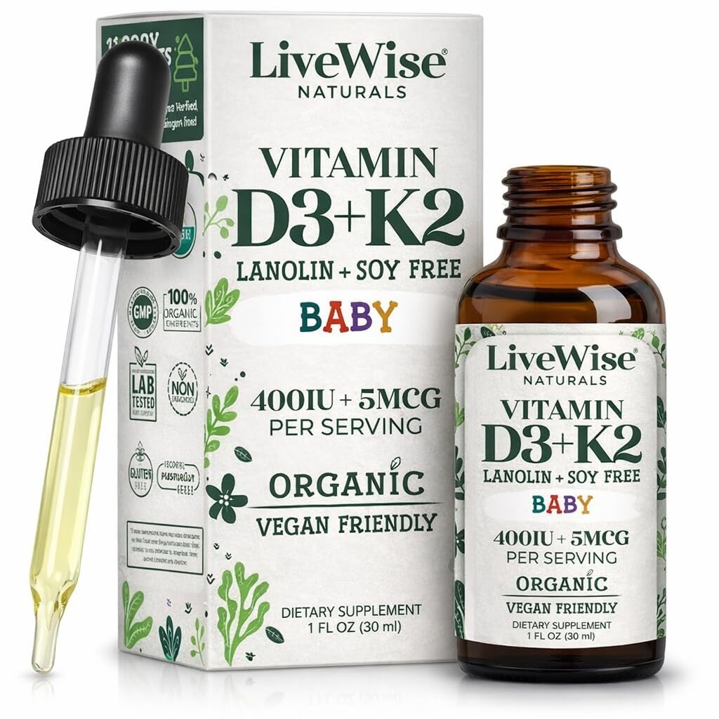 Gouttes Live Wise Naturals D3+K2 en bouteille, absorption facilitée et utilisation familiale