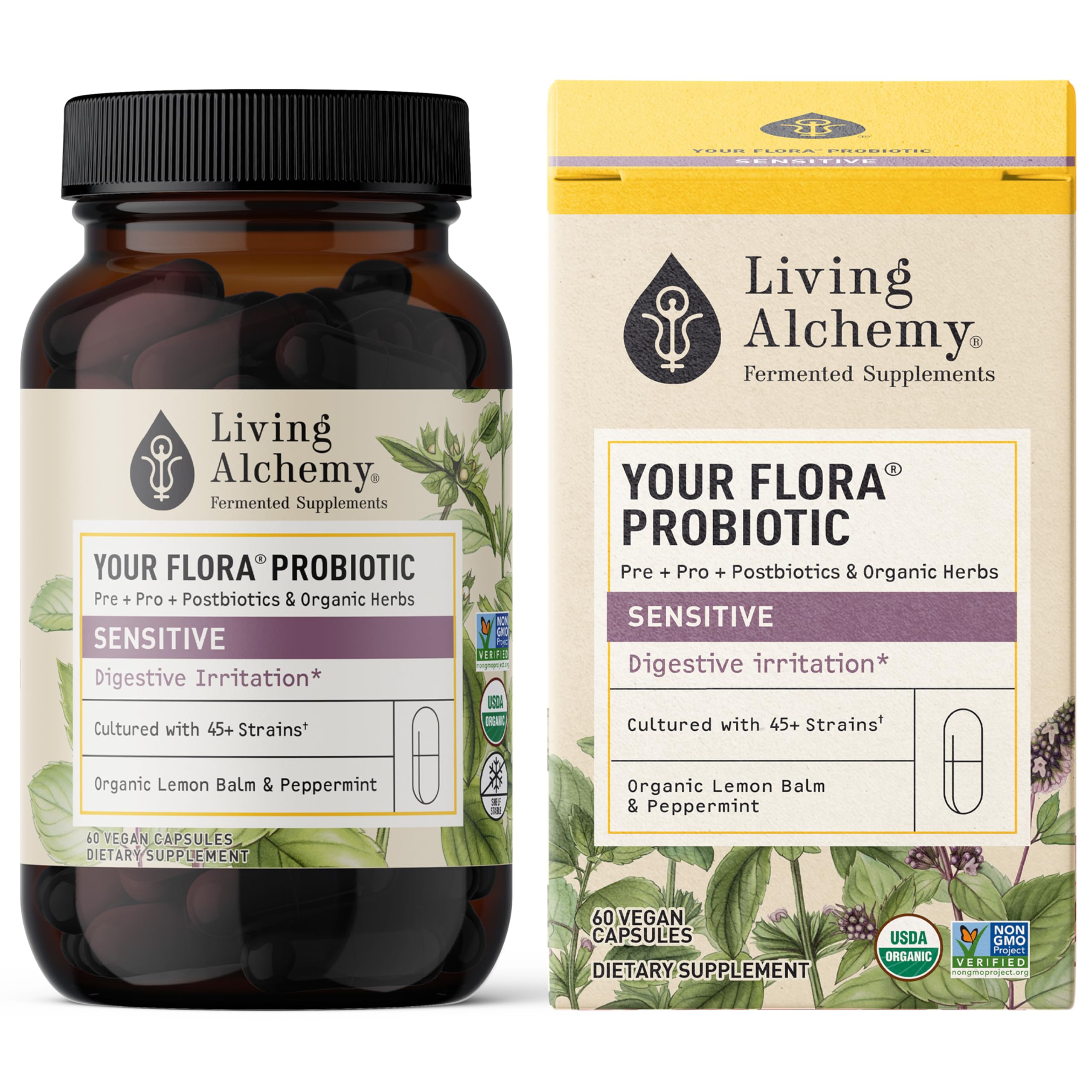 Living Alchemy Votre Flora Probiotique Sensible – bouteille de gélules pour digestion sensible