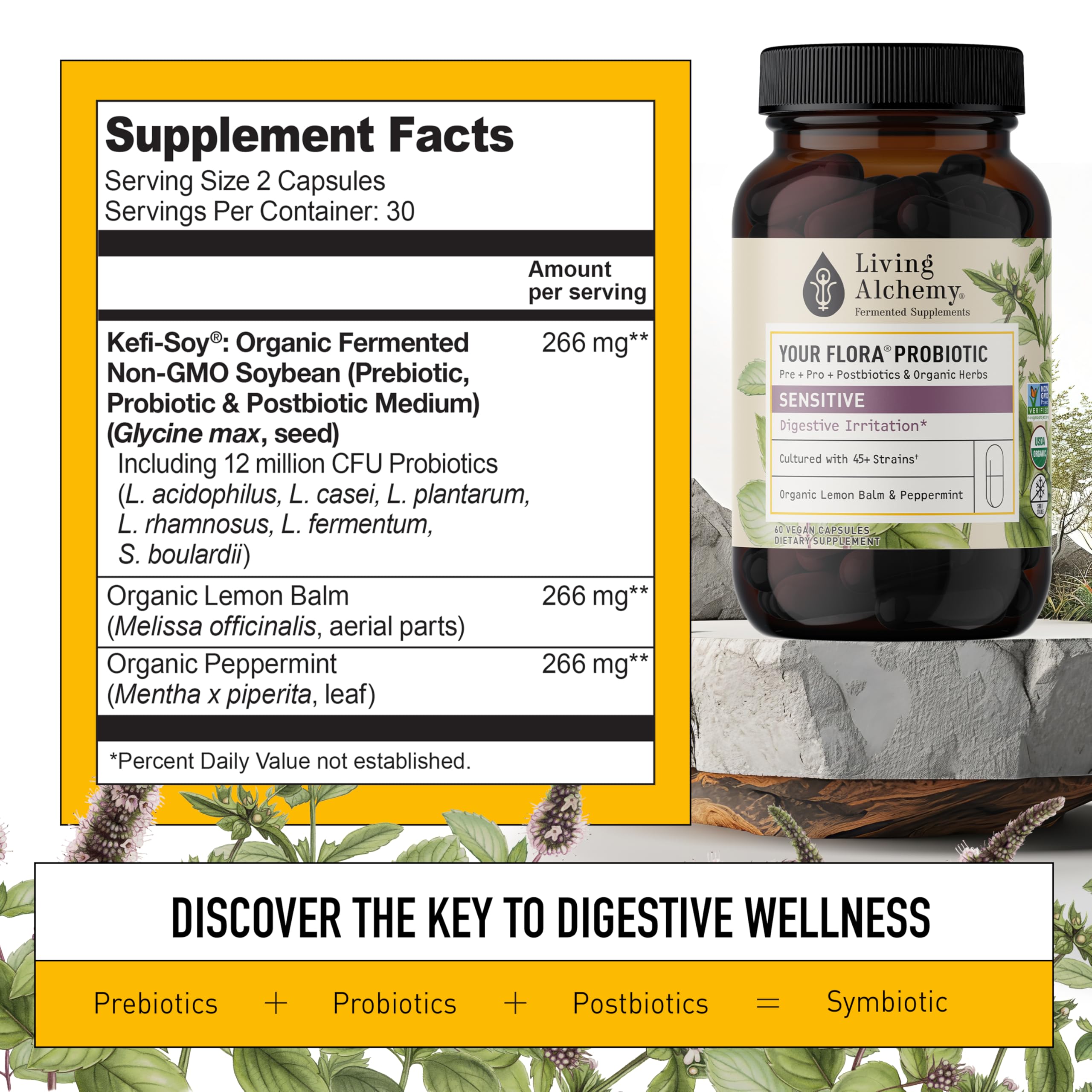 Living Alchemy Votre Flora Probiotique Sensible – gélules faciles à prendre au quotidien