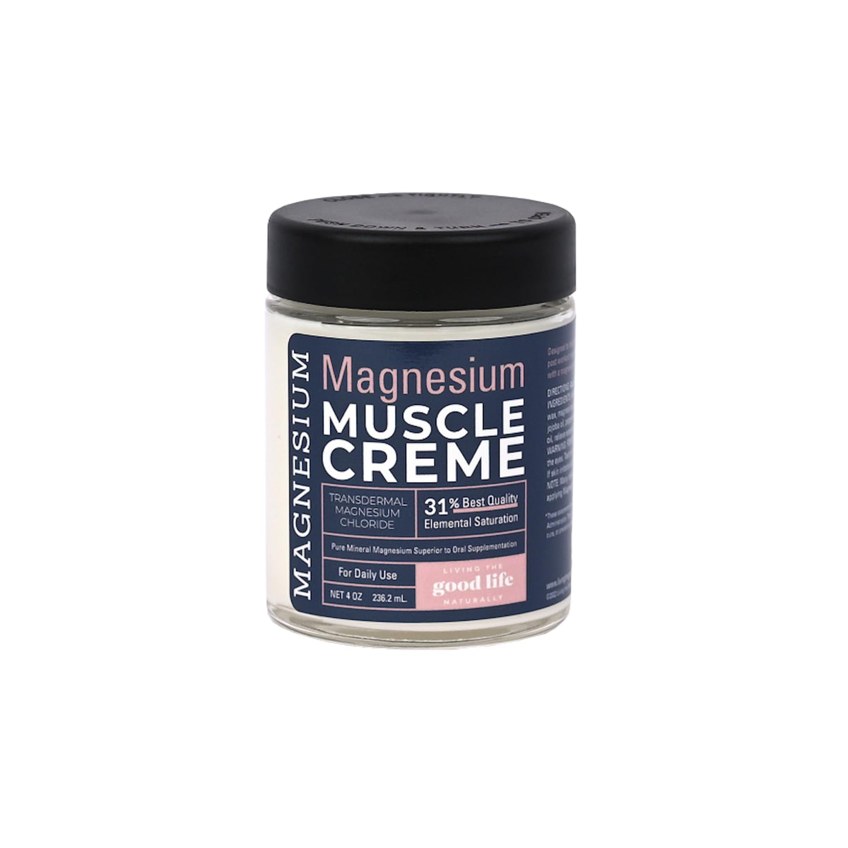 Crème musculaire Living the Good Life Naturally, application ciblée sur les muscles tendus.