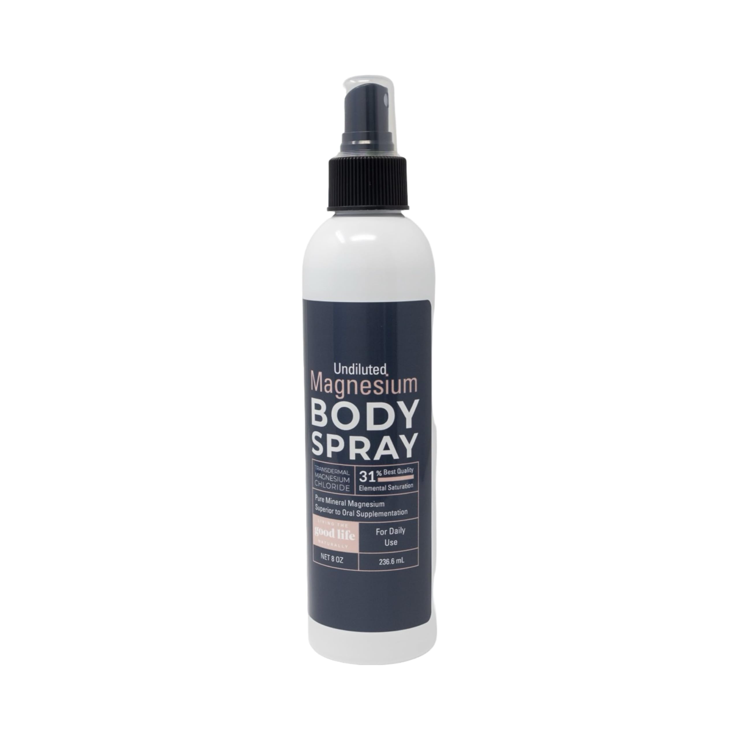 Spray magnésium Living the Good Life Naturel, flacon 8oz prêt pour absorption cutanée