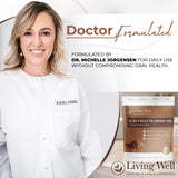 Arôme cacao velouté Living Well with Dr. Michelle, goût réconfortant sans édulcorants artificiels.