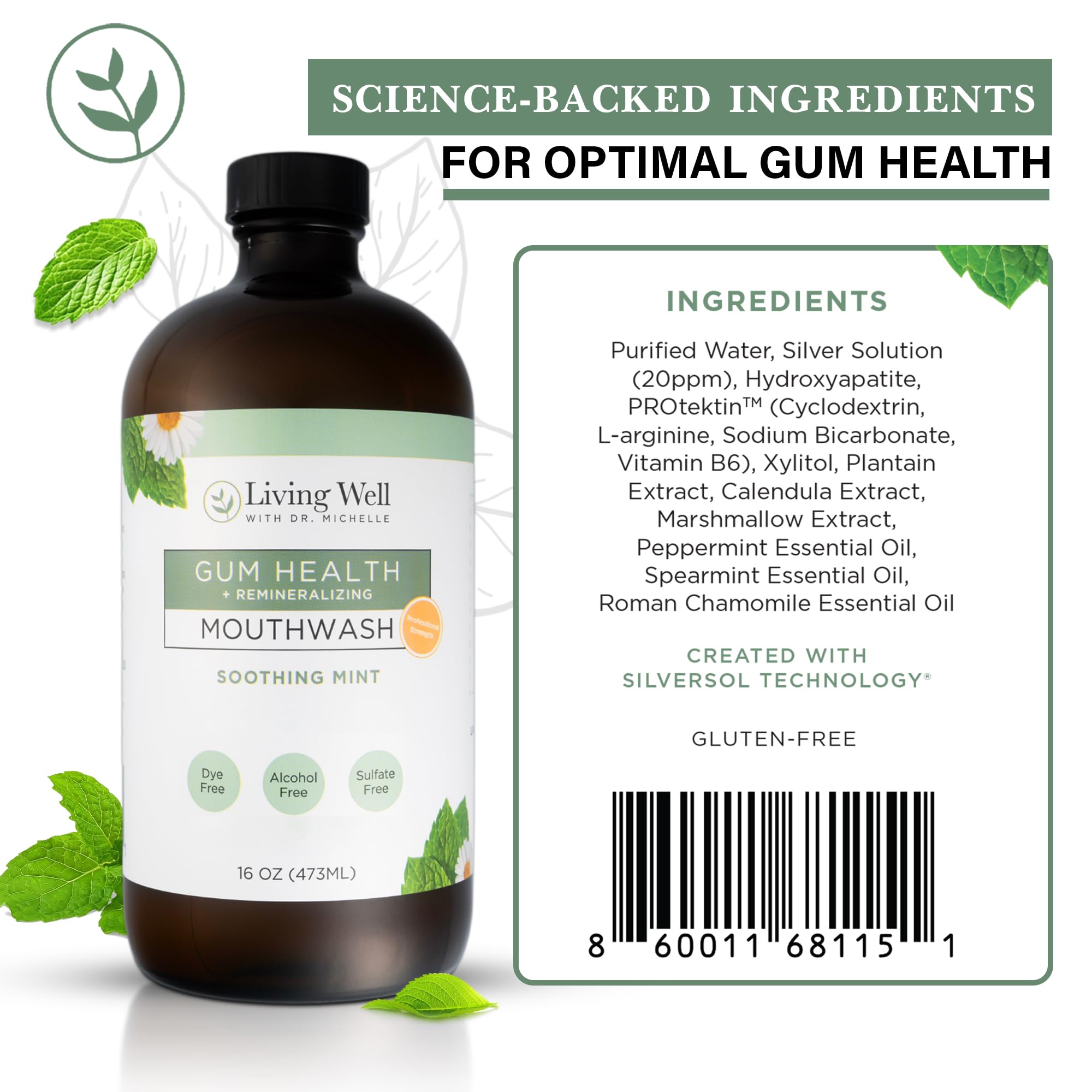 Émail reminéralisé avec hydroxyapatite, image en gros plan du produit Living Well with Dr. Michelle.