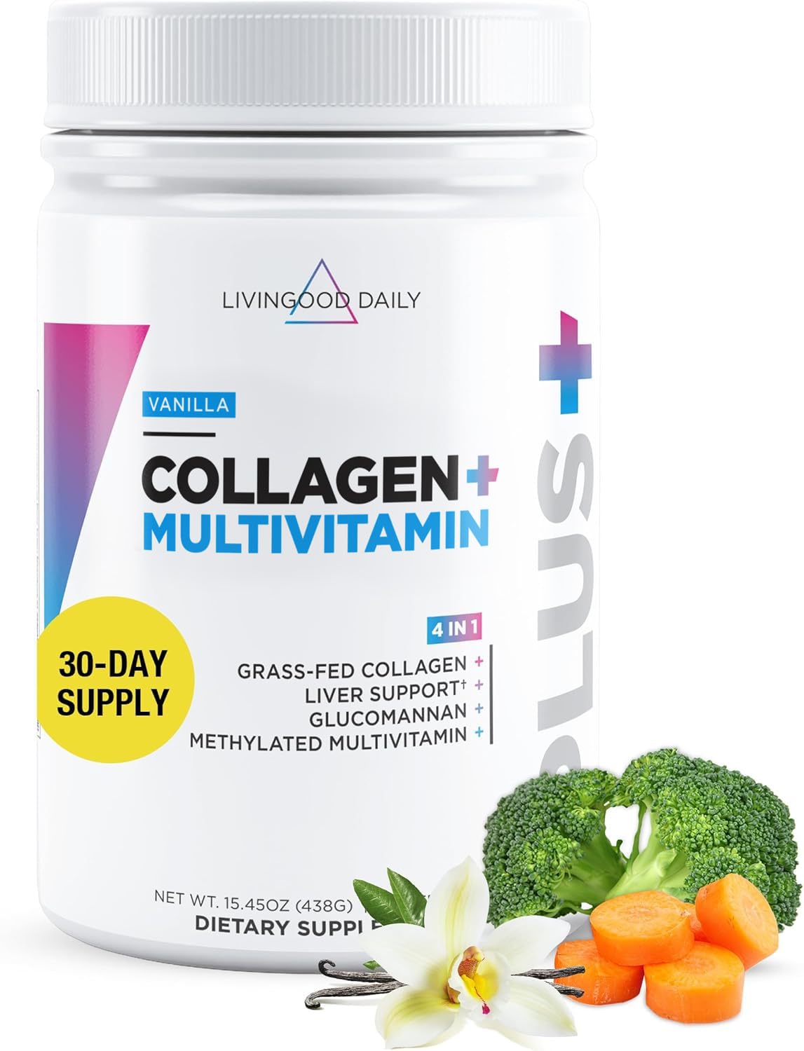 Livingood Daily Collagène Vanille, bouteille pratique pour consommation quotidienne.