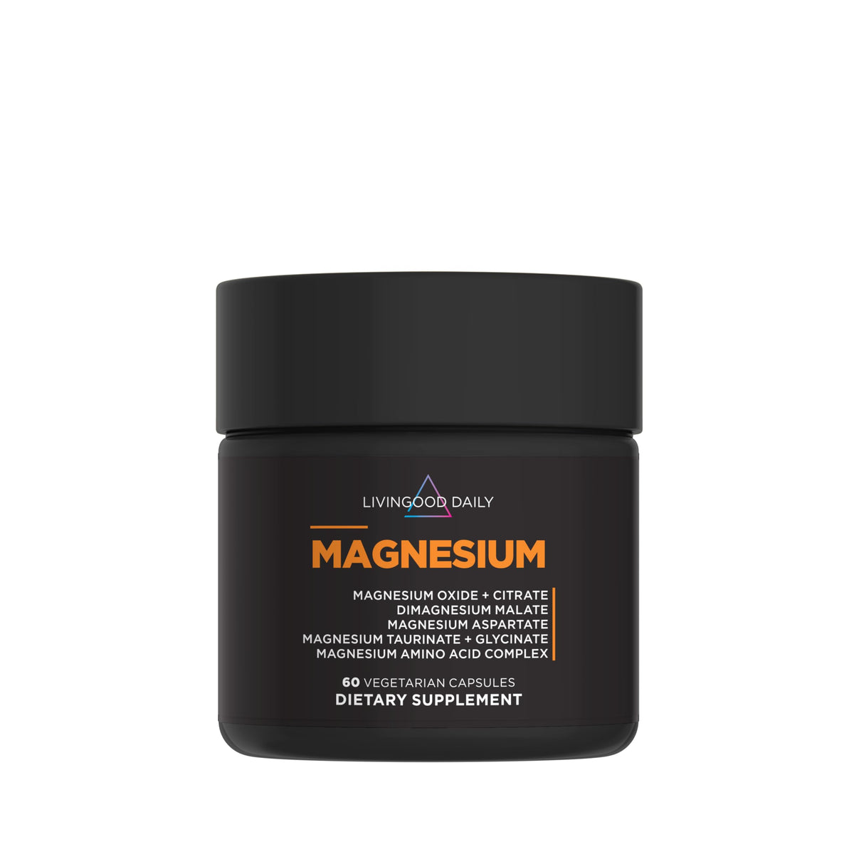 Livingood Daily Magnésium: capsules montrant les 7 formes pour soutien musculaire.