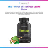 Ouverture de la bouteille Livingood Daily Moringa, capsules faciles à prendre.