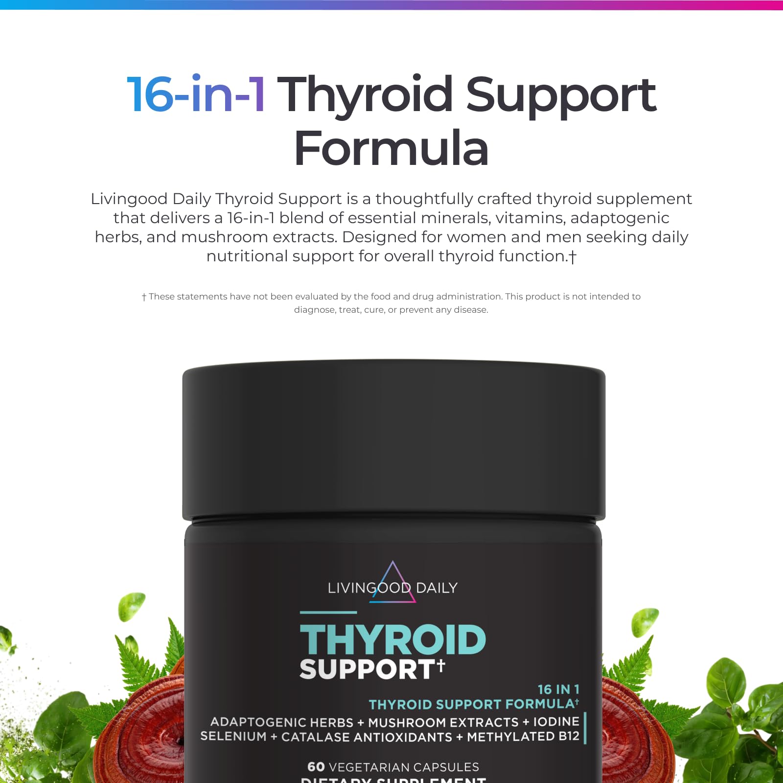 Bouteille Livingood Daily Thyroid Support mise en avant pour un quotidien équilibré.