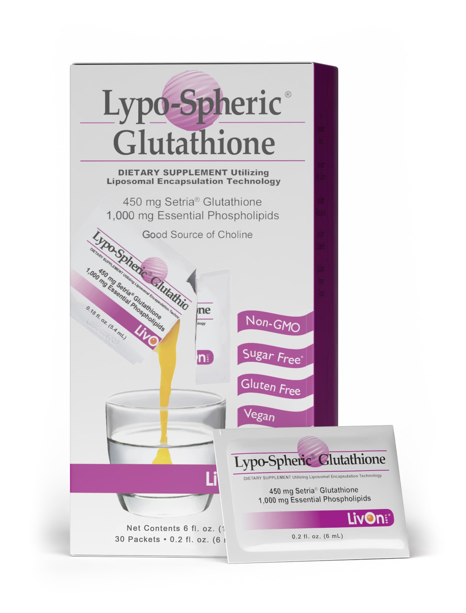 LivOn Laboratories Glutathione liposomal emballage, conditionnement pratique et professionnel.