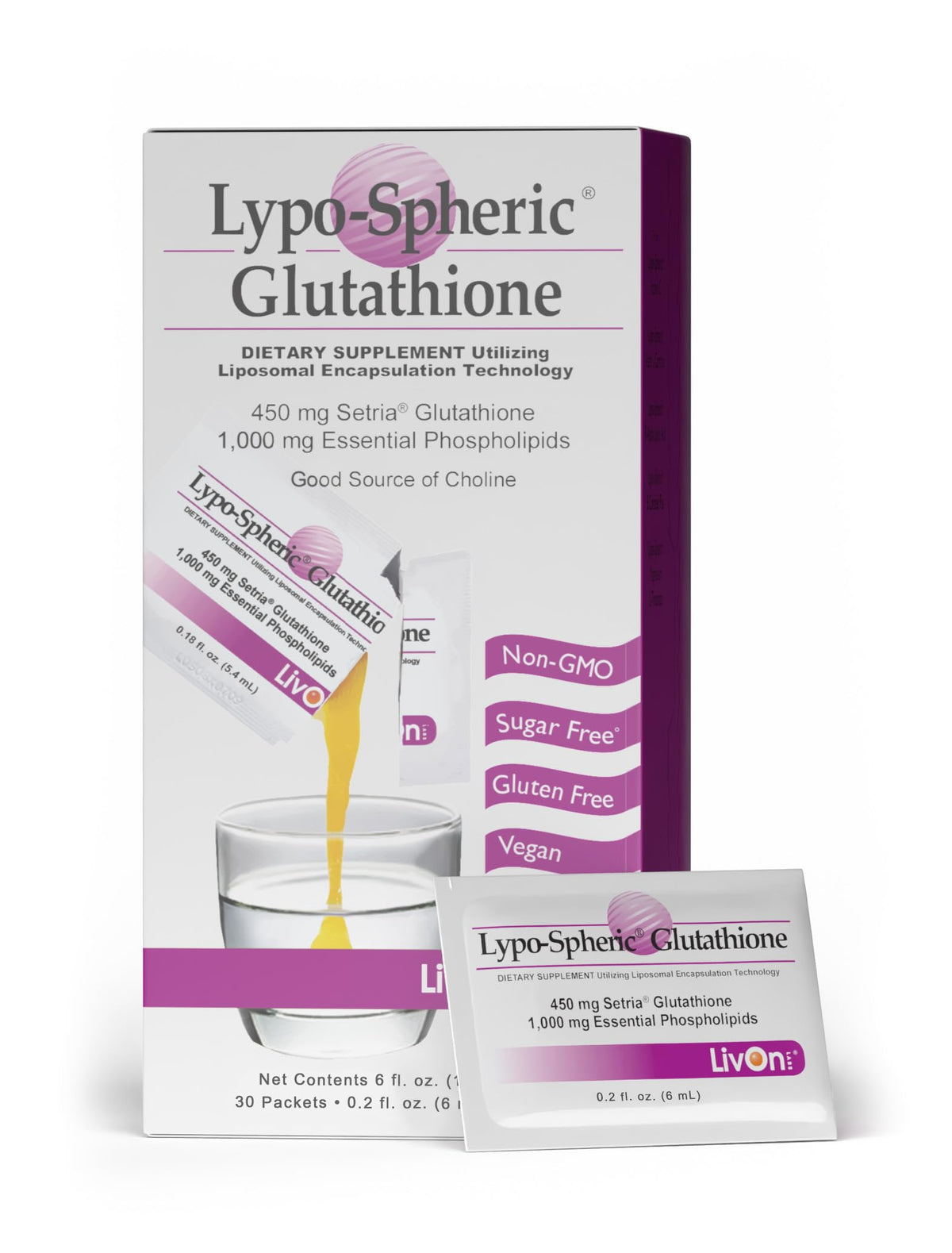 LivOn Laboratories Glutathione liposomal emballage, conditionnement pratique et professionnel.