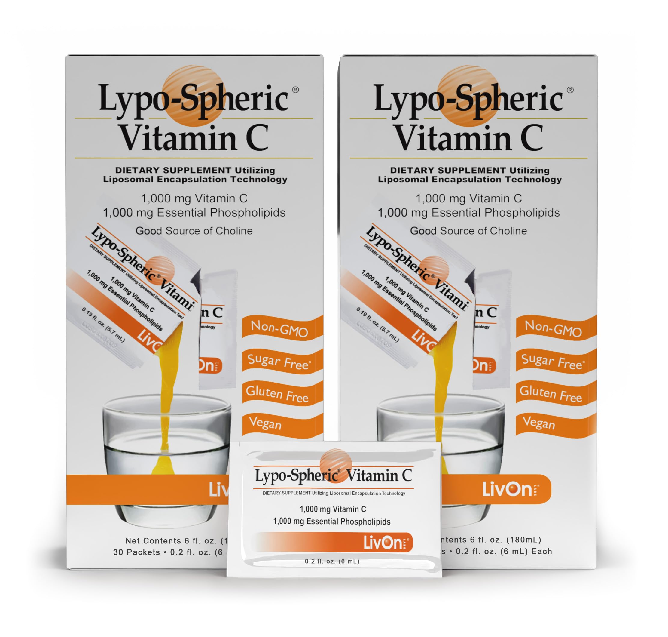 LivOn liposomal vitamine C, bouteille, dose quotidienne pratique.