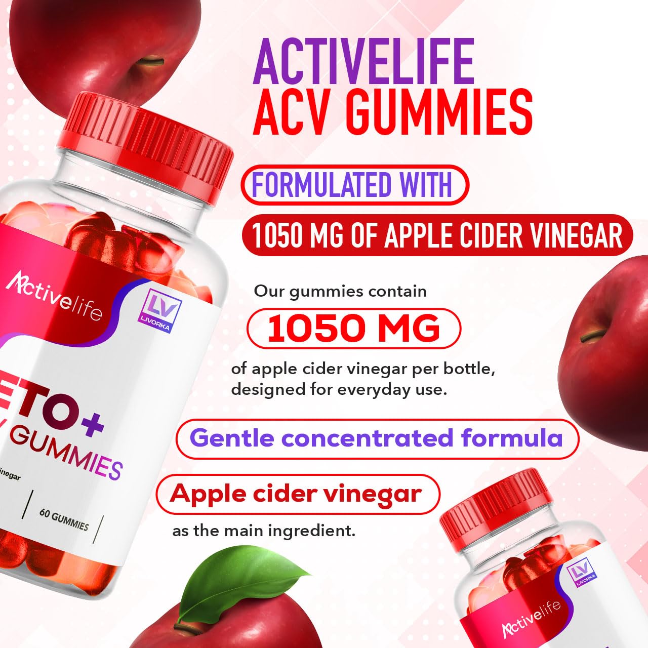 Boîte LIVORKA ActivLife Keto ACV Gummies, étiquette claire et facile à lire.