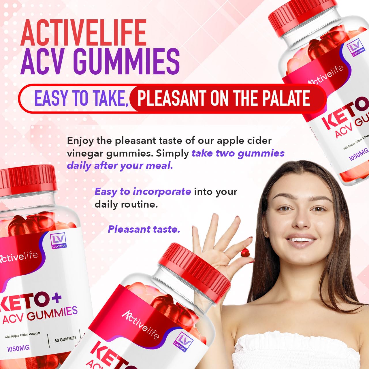 Étiquette LIVORKA ActivLife Keto ACV Gummies, détails nutritionnels et usage recommandé.