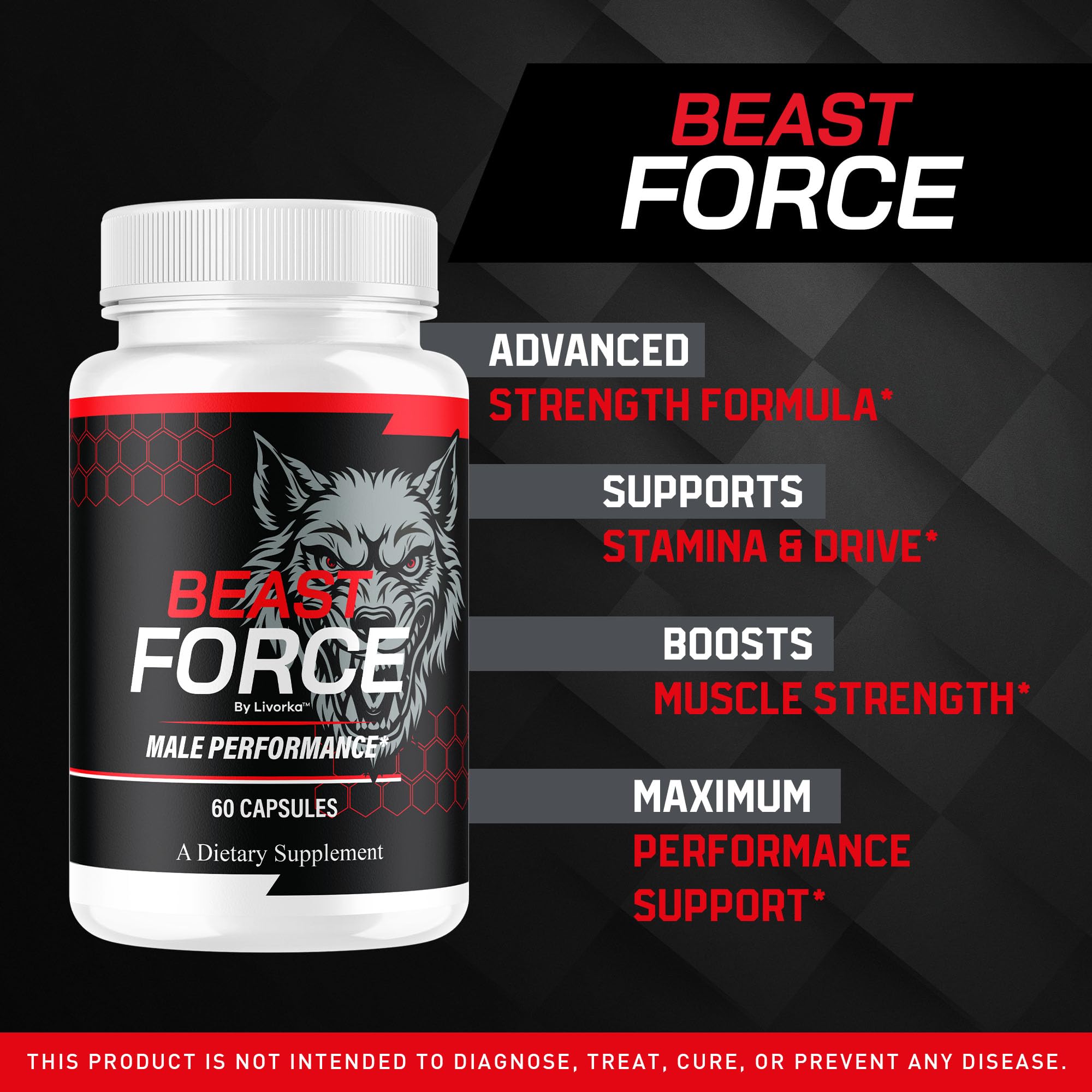 LIVORKA Beast Force – emballage et étiquette affichant la formule naturelle avancée.