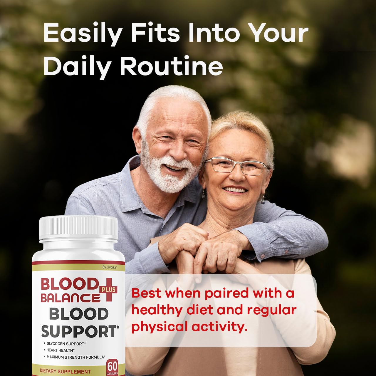 Capsules BloodBalance Plus LIVORKA posées sur plateau, présentation soignée.