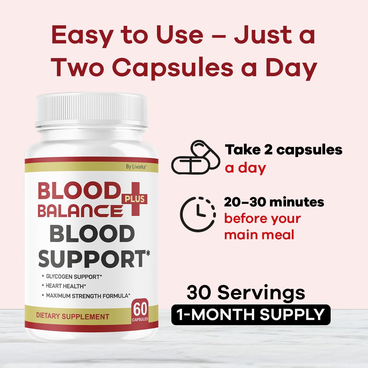 Dose quotidienne BloodBalance Plus LIVORKA, apport nutritionnel pratique et simple.