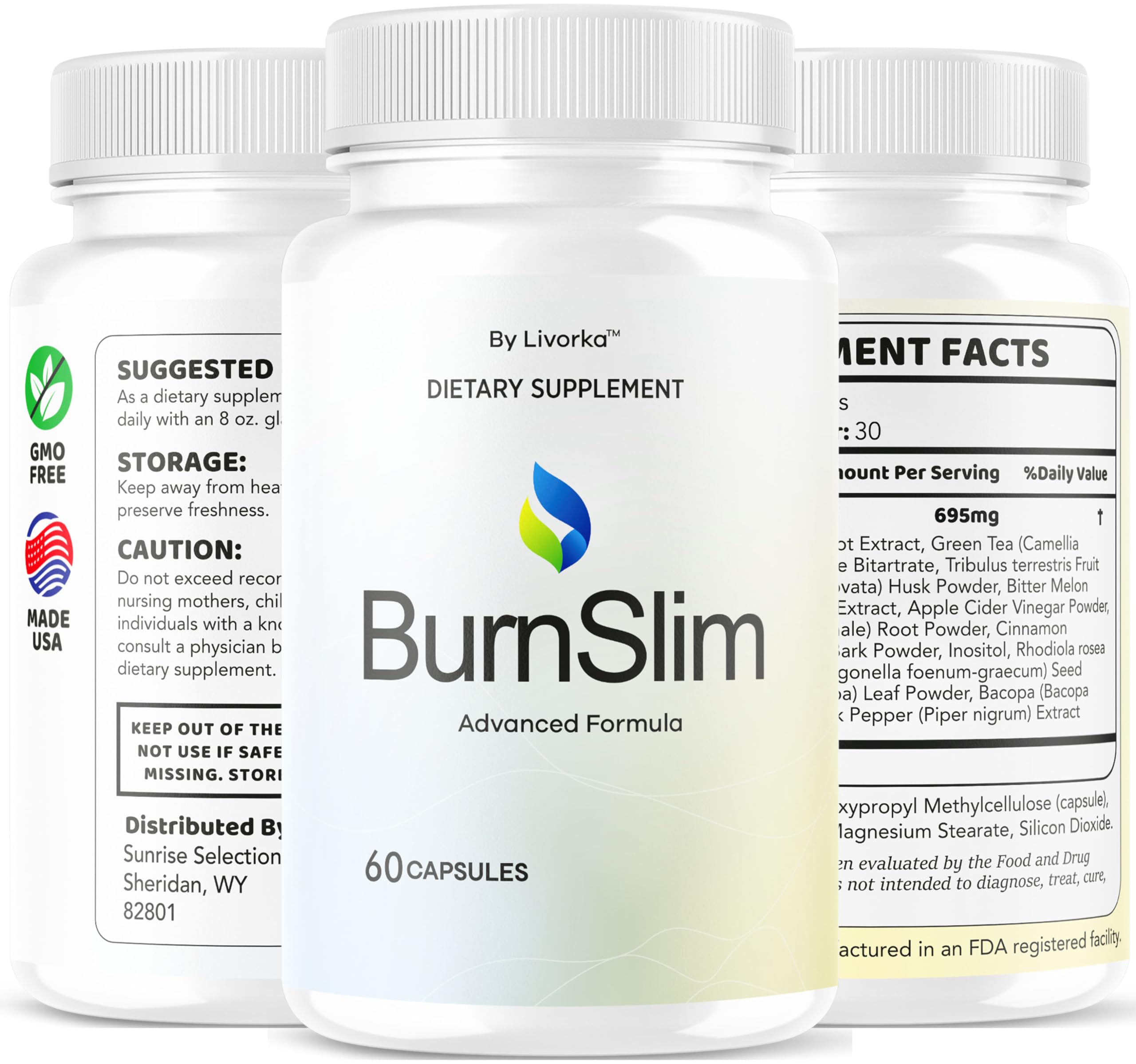LIVORKA Burn Slim Capsules, packaging clair prêt à intégrer à votre routine bien‑être.