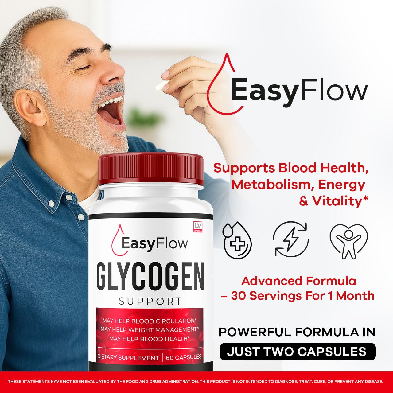 LIVORKA Easy Flow capsules visibles dans la bouteille, utilisation aisée.