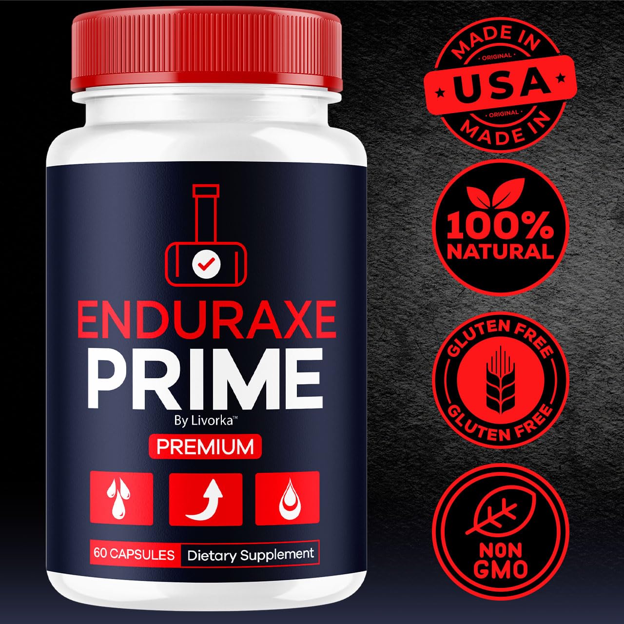 LIVORKA Enduraxe Prime: capsules sur table, idée de prise discrète et pratique.