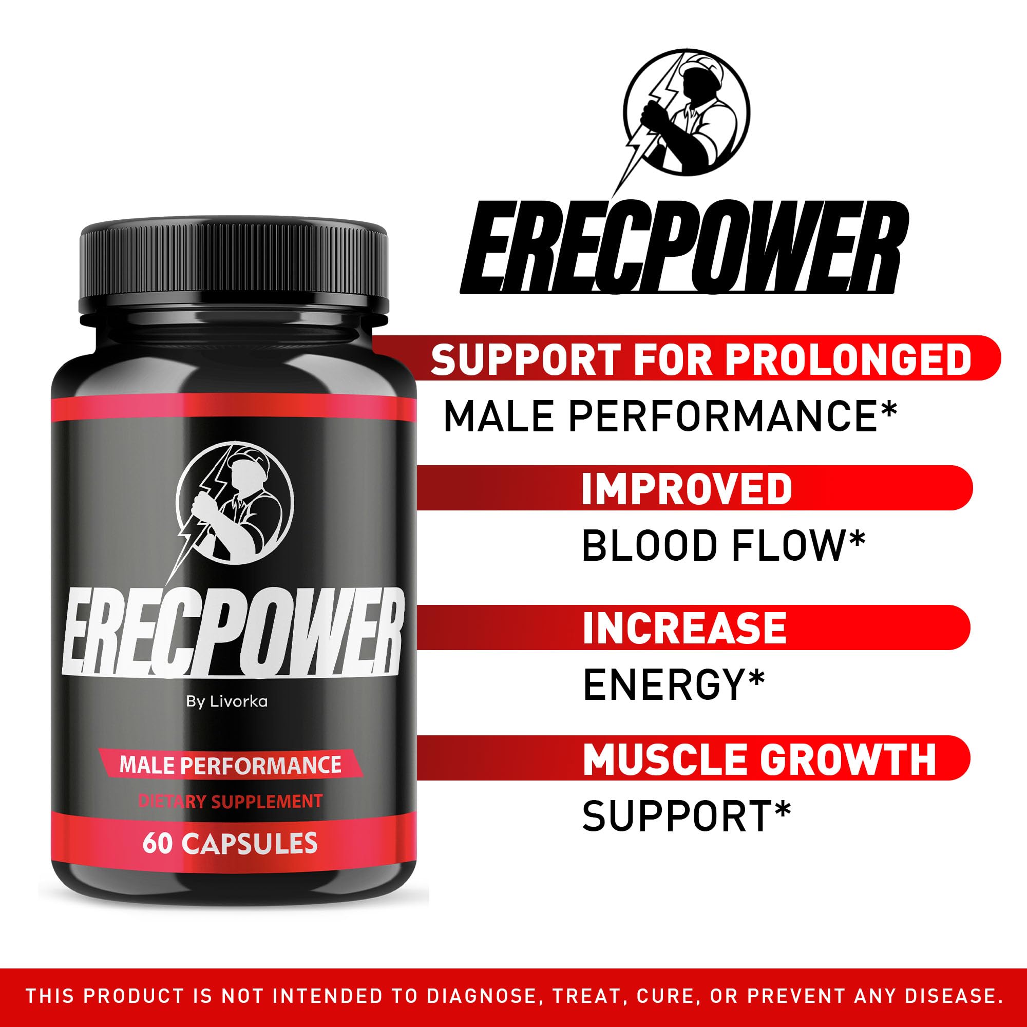 LIVORKA Erecpower — capsules visibles, soutien potentiel à l’énergie et à la vitalité pendant l’effort.