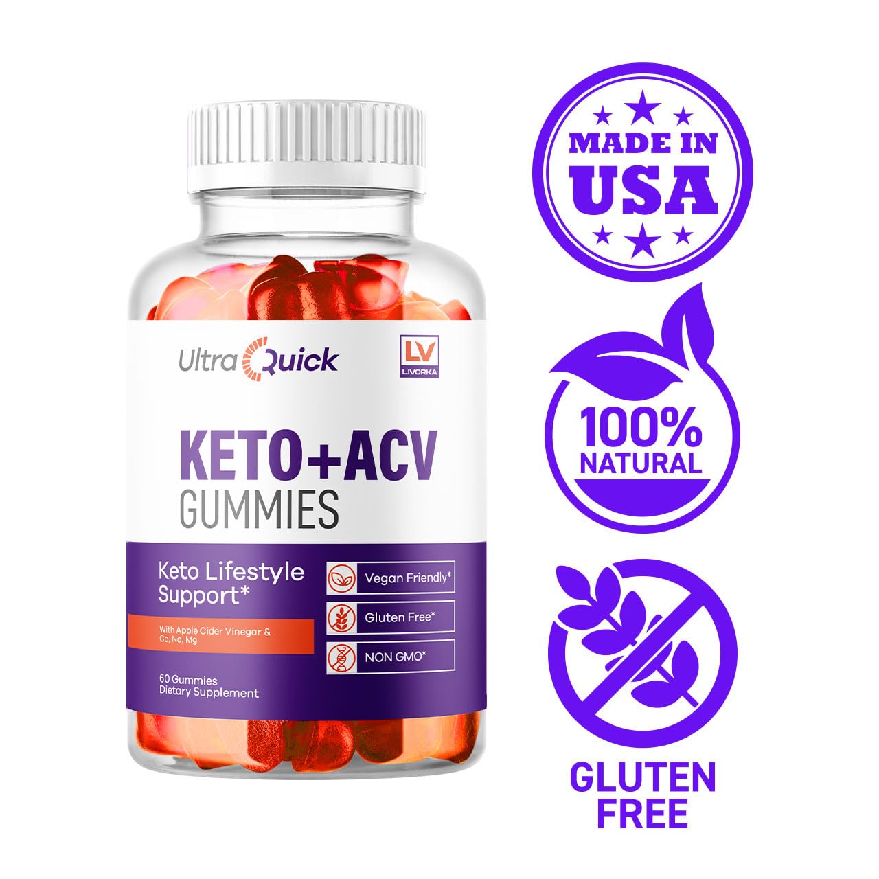 Emballage design LIVORKA Keto ACV, visuel moderne et informatif.