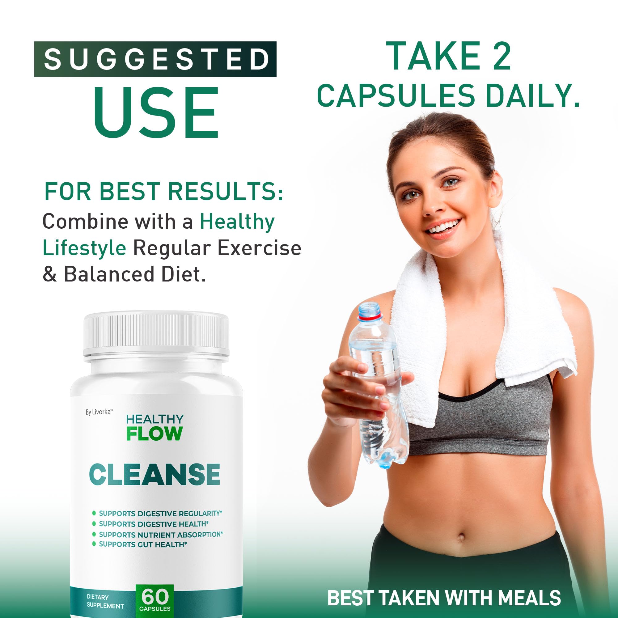 LIVORKA HealthyFlow Cleanse - capsules prises quotidiennement avec un verre d'eau.