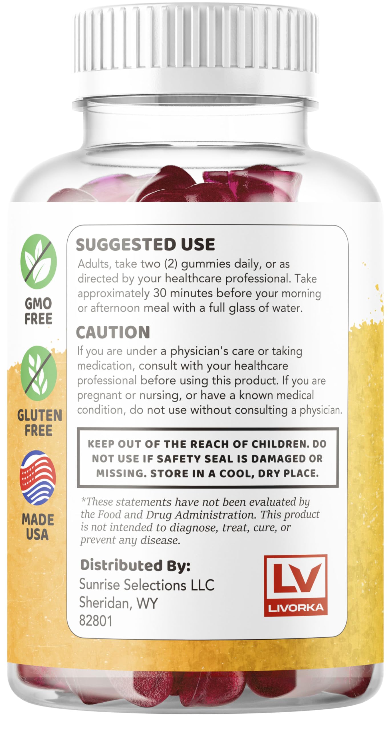 LIVORKA Honey Boost XL, arrière d'emballage avec informations utiles.