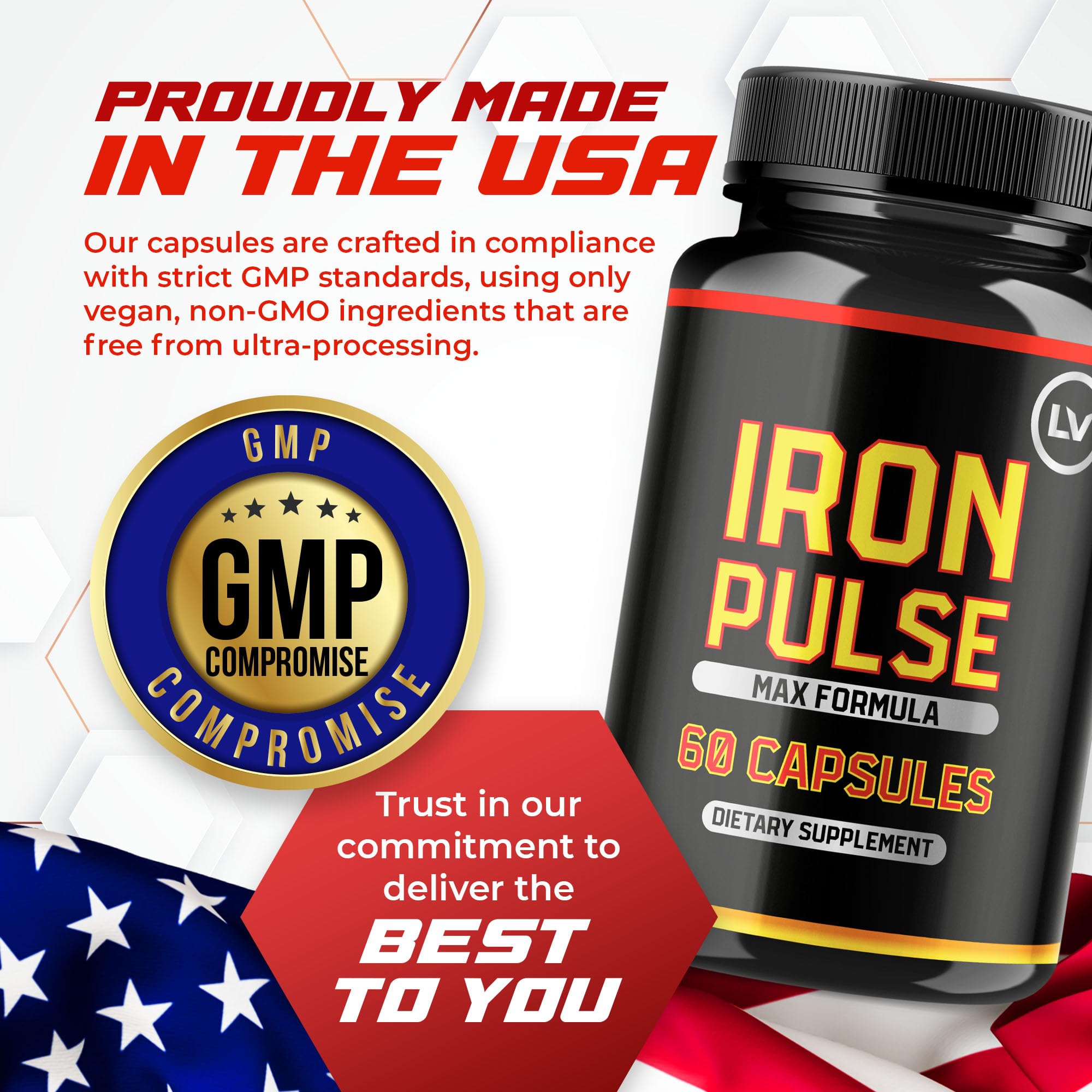 LIVORKA Iron Pulse boîtes 60 capsules, solution mensuelle pratique pour rester aligné avec votre routine.