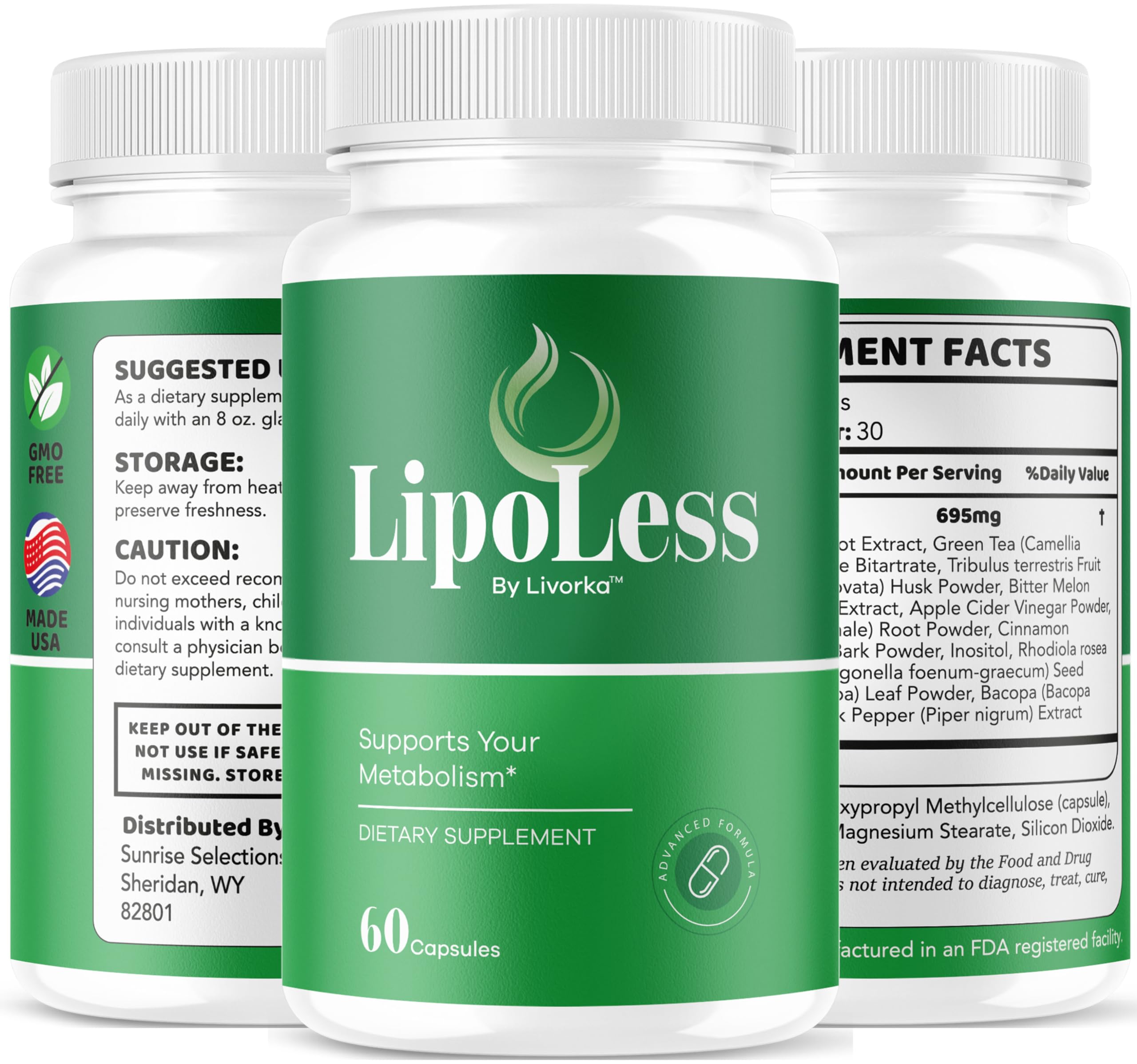 Lipoless LIVORKA : contenu-bocal clair et informatif pour le consommateur.