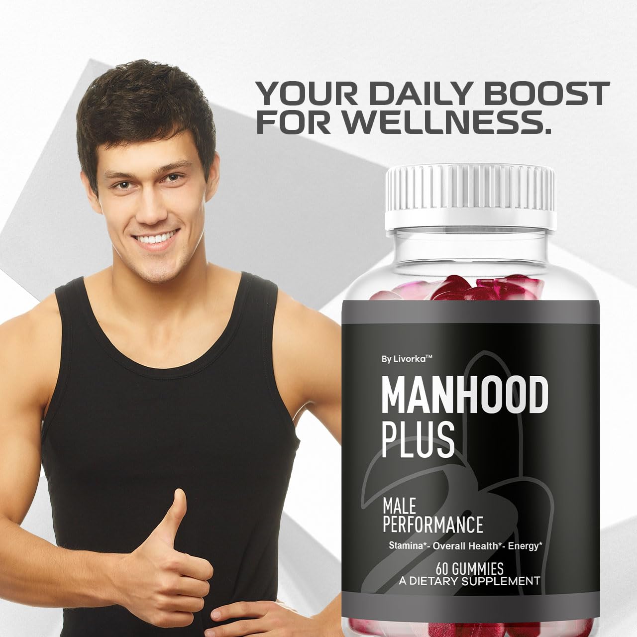 Paquet LIVORKA Manhood Plus, format pratique pour un mois.