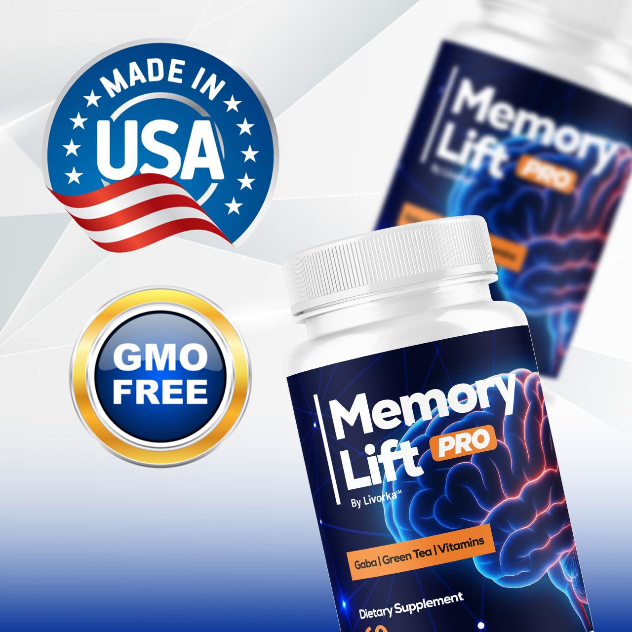Étiquette Memory Lift Pro LIVORKA en gros plan, indiquant une composition naturelle.