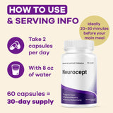 Dosage quotidien de deux capsules LIVORKA Neurocept pour une routine régulière.
