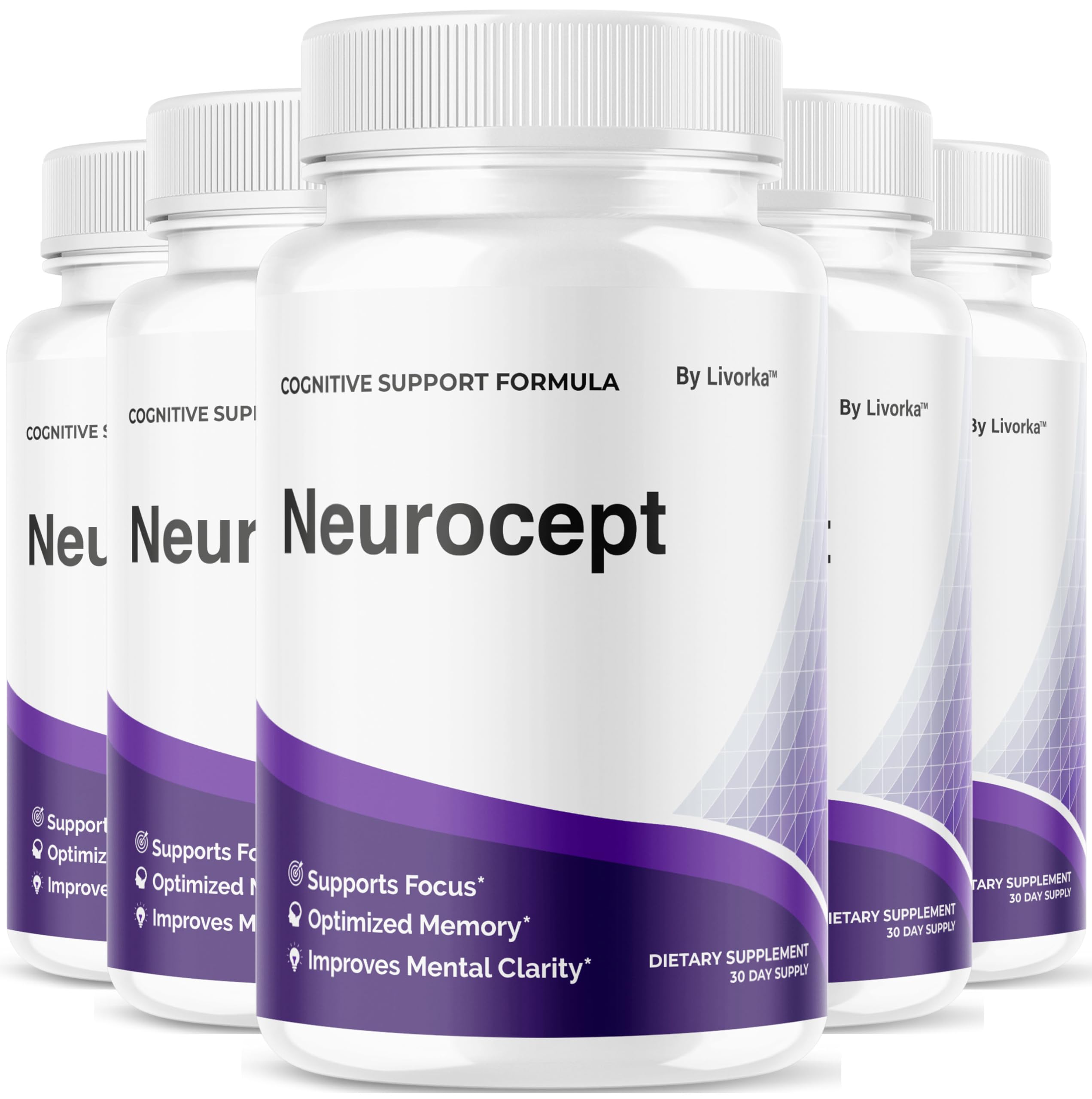 LIVORKA Neurocept: pack de 5 bouteilles pour une prise quotidienne pratique.