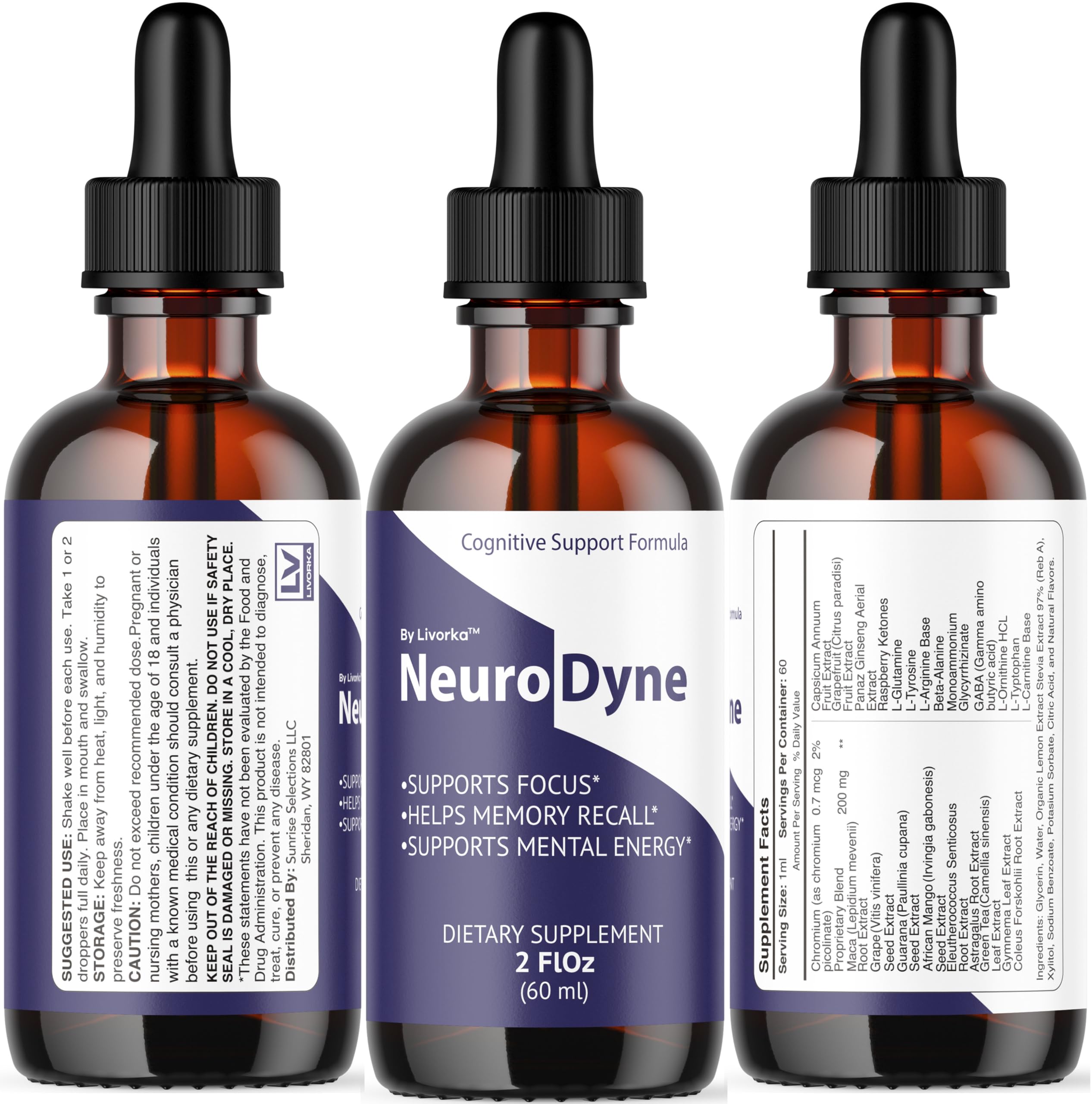 NeuroDyne LIVORKA – flacon avec compte-gouttes pour usage quotidien.