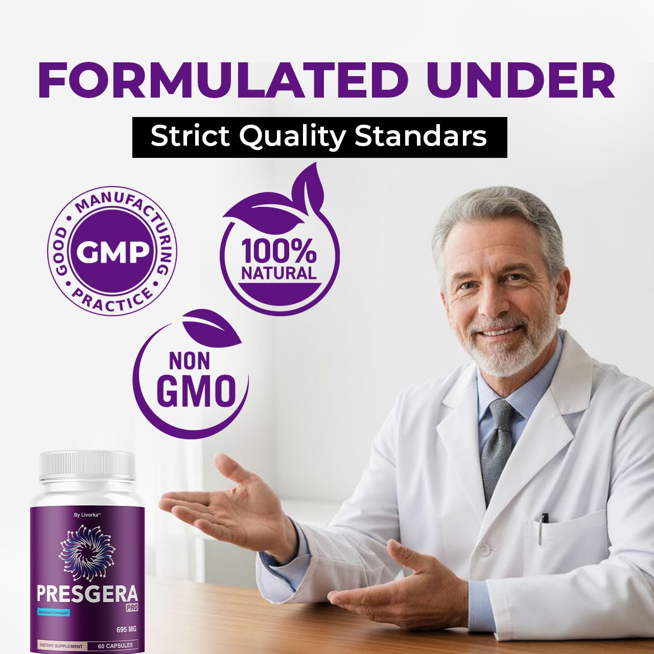 Capsules Presgera Pro, dose quotidienne simple à prendre avec repas.