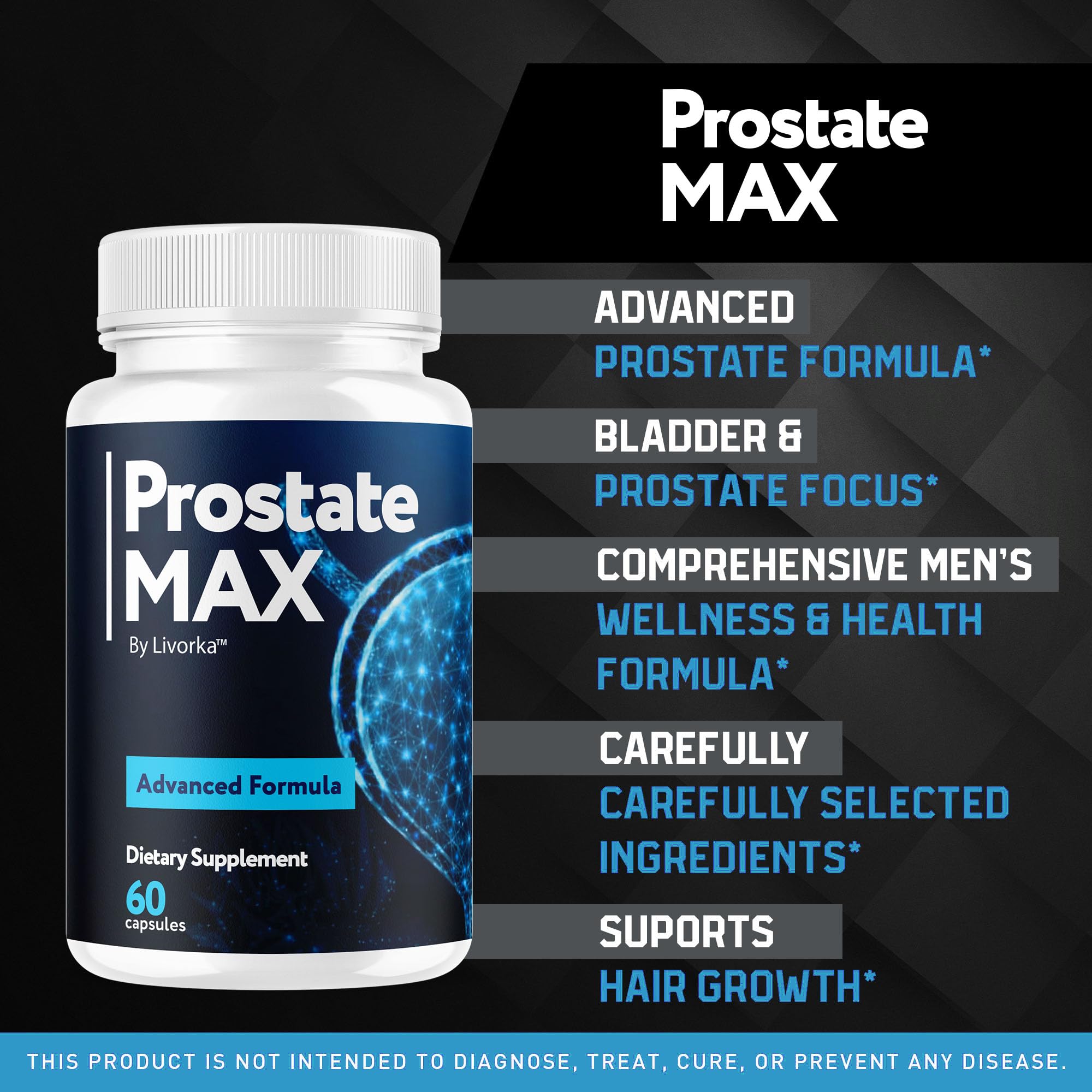 LIVORKA ProstateMax, dose de 60 capsules prête pour la routine quotidienne.
