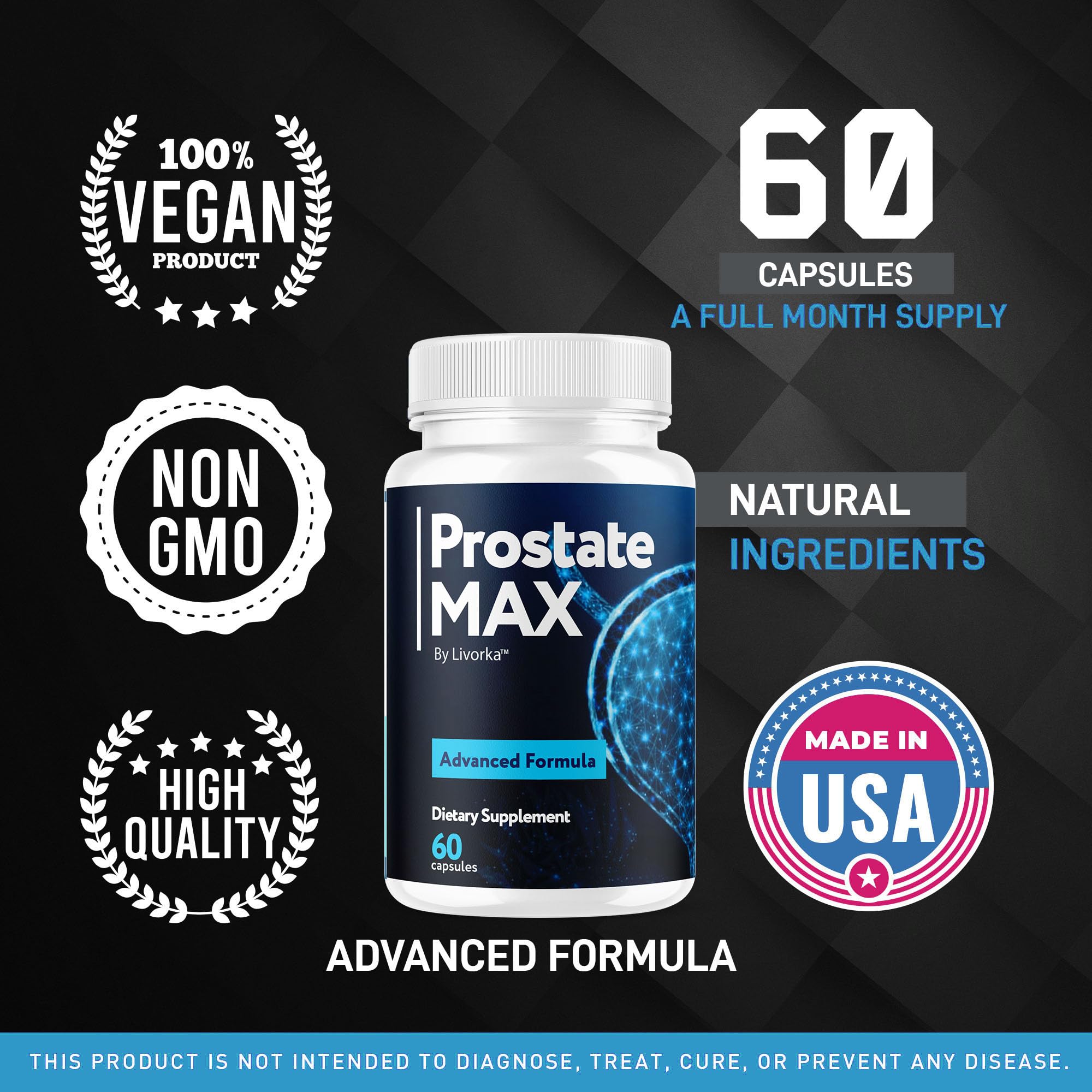 LIVORKA ProstateMax, emballage fabriqué aux États‑Unis, certifié GMP pour la traçabilité.