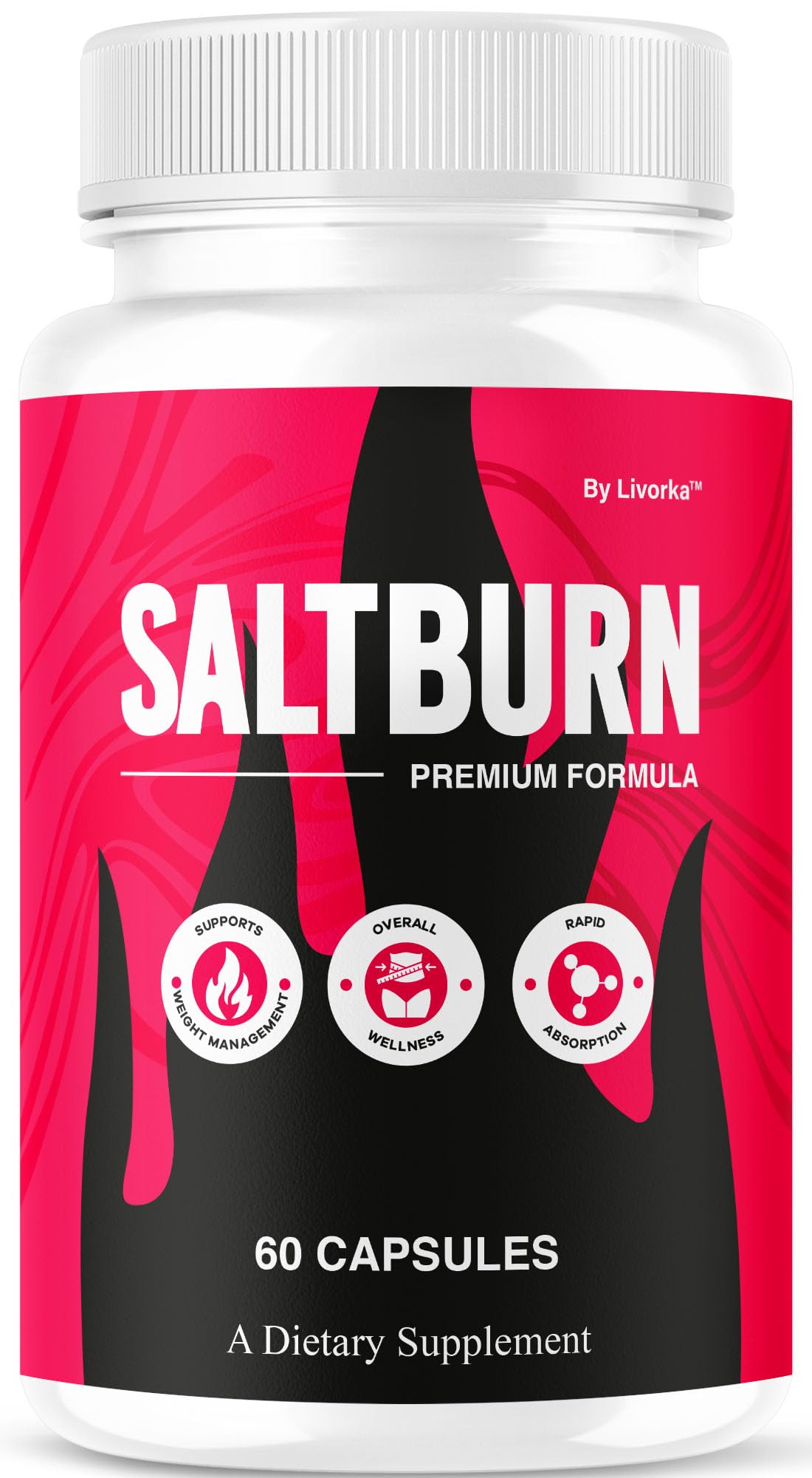 SaltBurn LIVORKA : bouteille avec gélules visibles, prêt à une routine quotidienne.