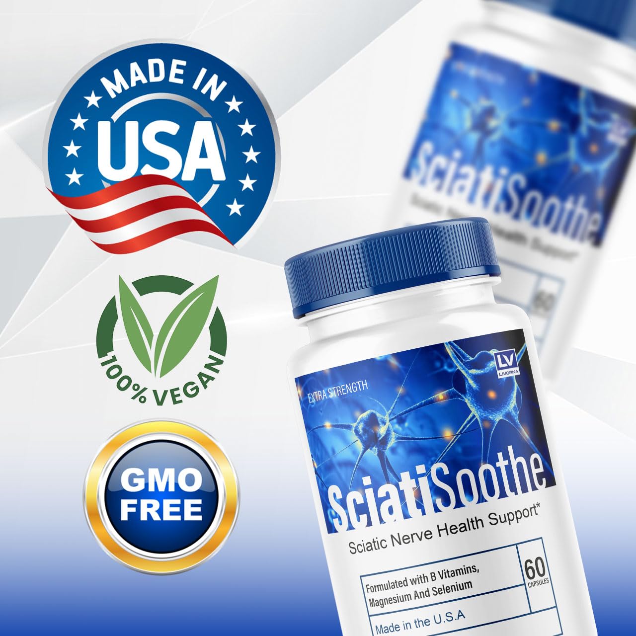 LIVORKA SciatiSoothe – étiquette recto claire et informative pour choisir.