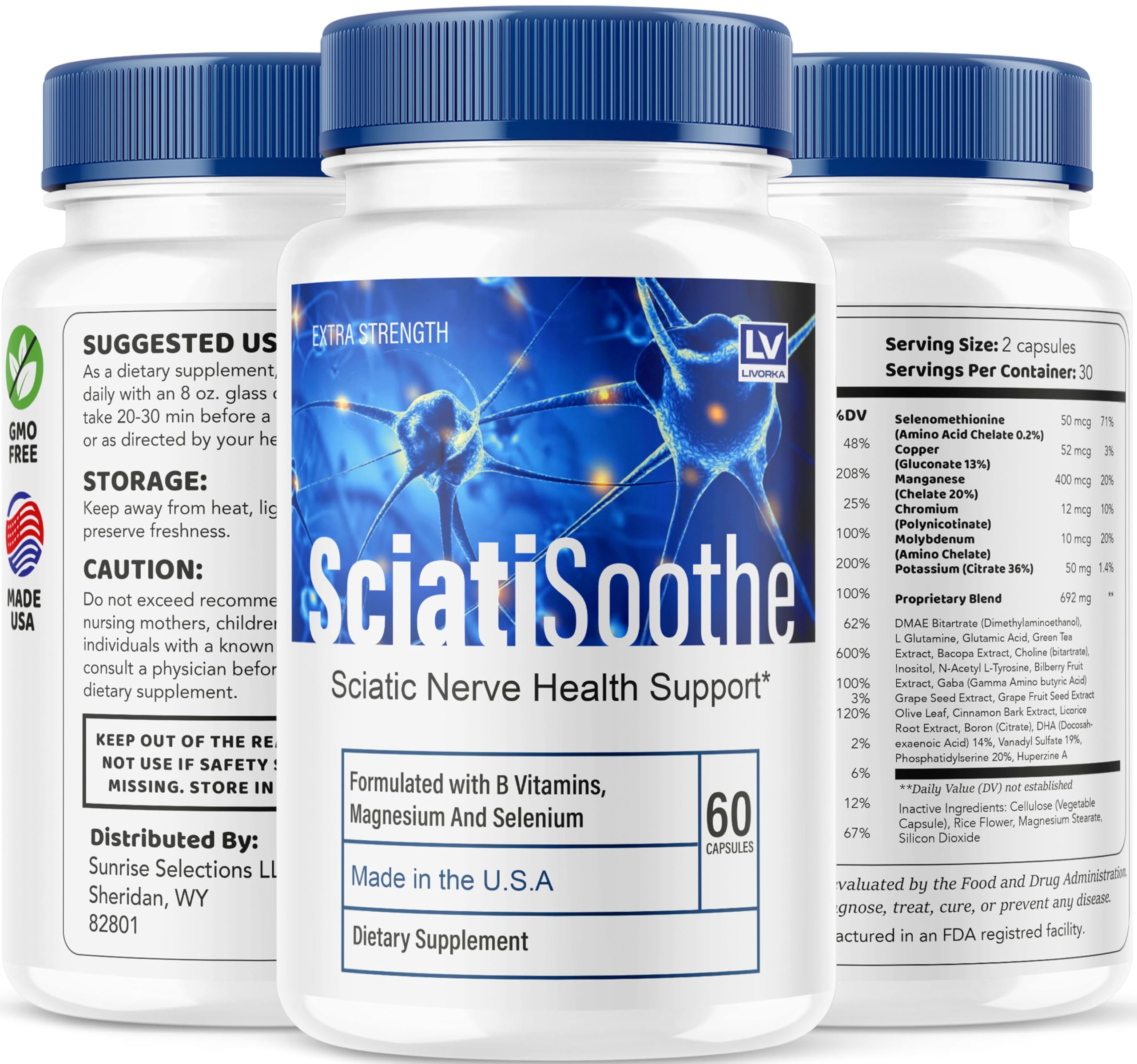 LIVORKA SciatiSoothe – rituel quotidien facilité par les capsules pratiques.
