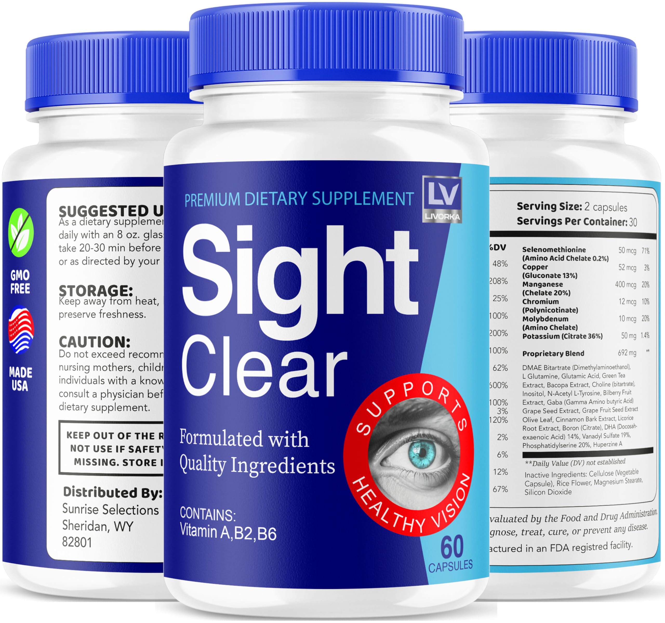 Capsules LIVORKA Sight Clear à prendre avec de l’eau après le repas.