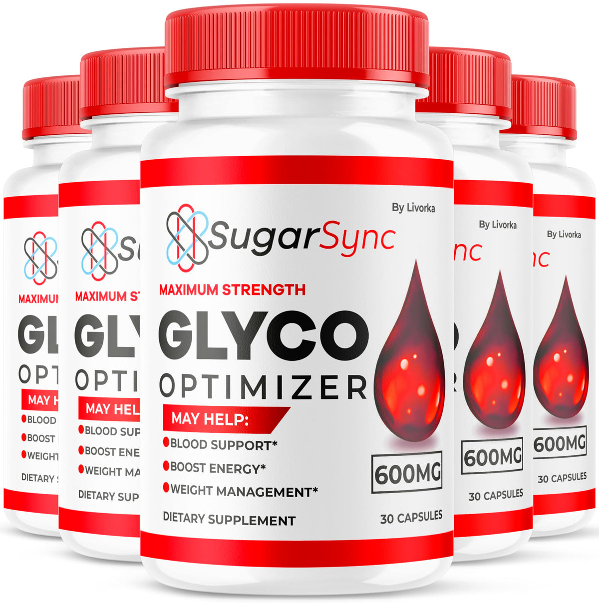 Bouteille LIVORKA Sugar Sync Glyco, pack 5, pratique pour routine quotidienne.