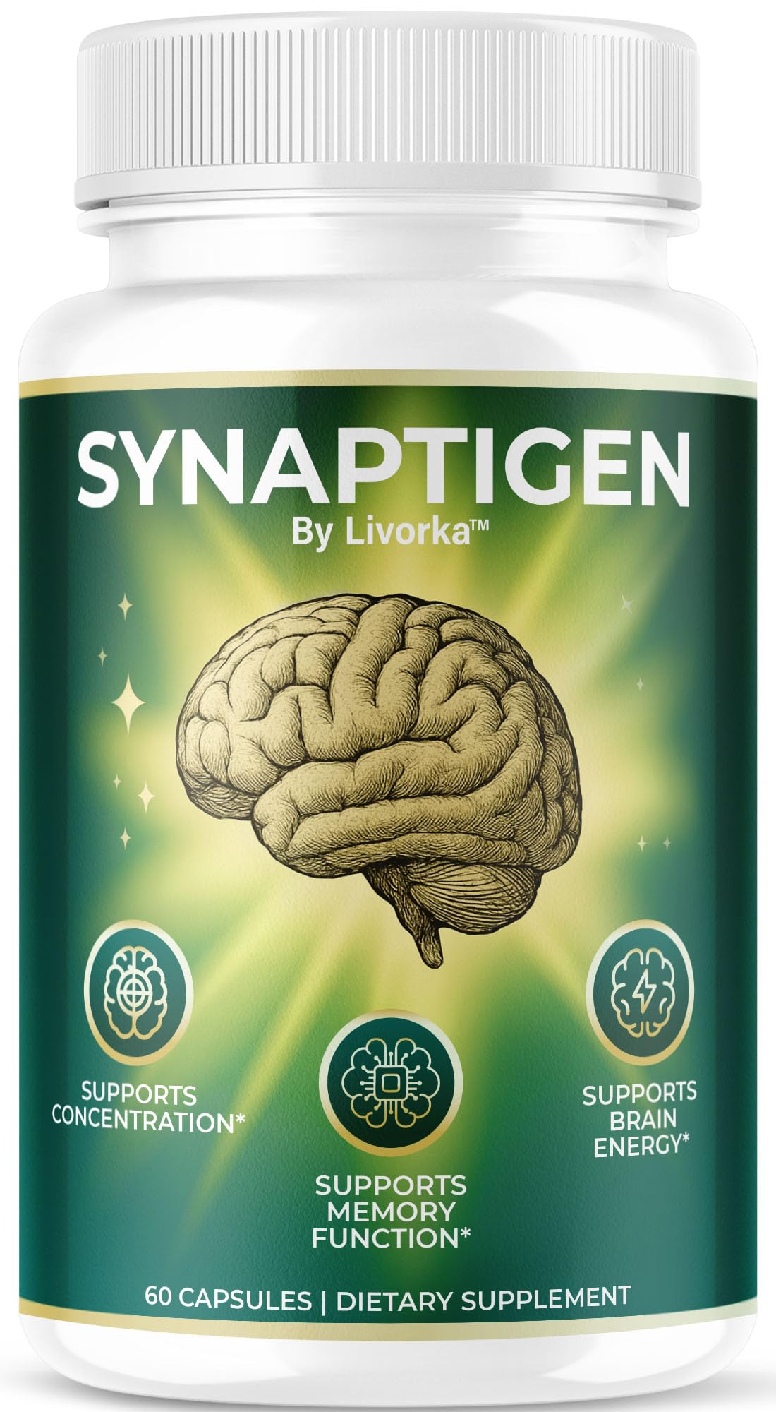 LIVORKA Synaptigen – bouteille avec étiquette, soutien potentiel au quotidien.