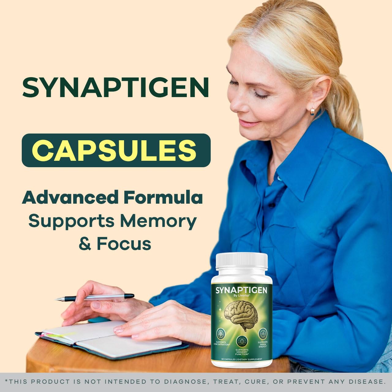 LIVORKA Synaptigen – capsules visibles dans le flacon, utilisation quotidienne pratique.