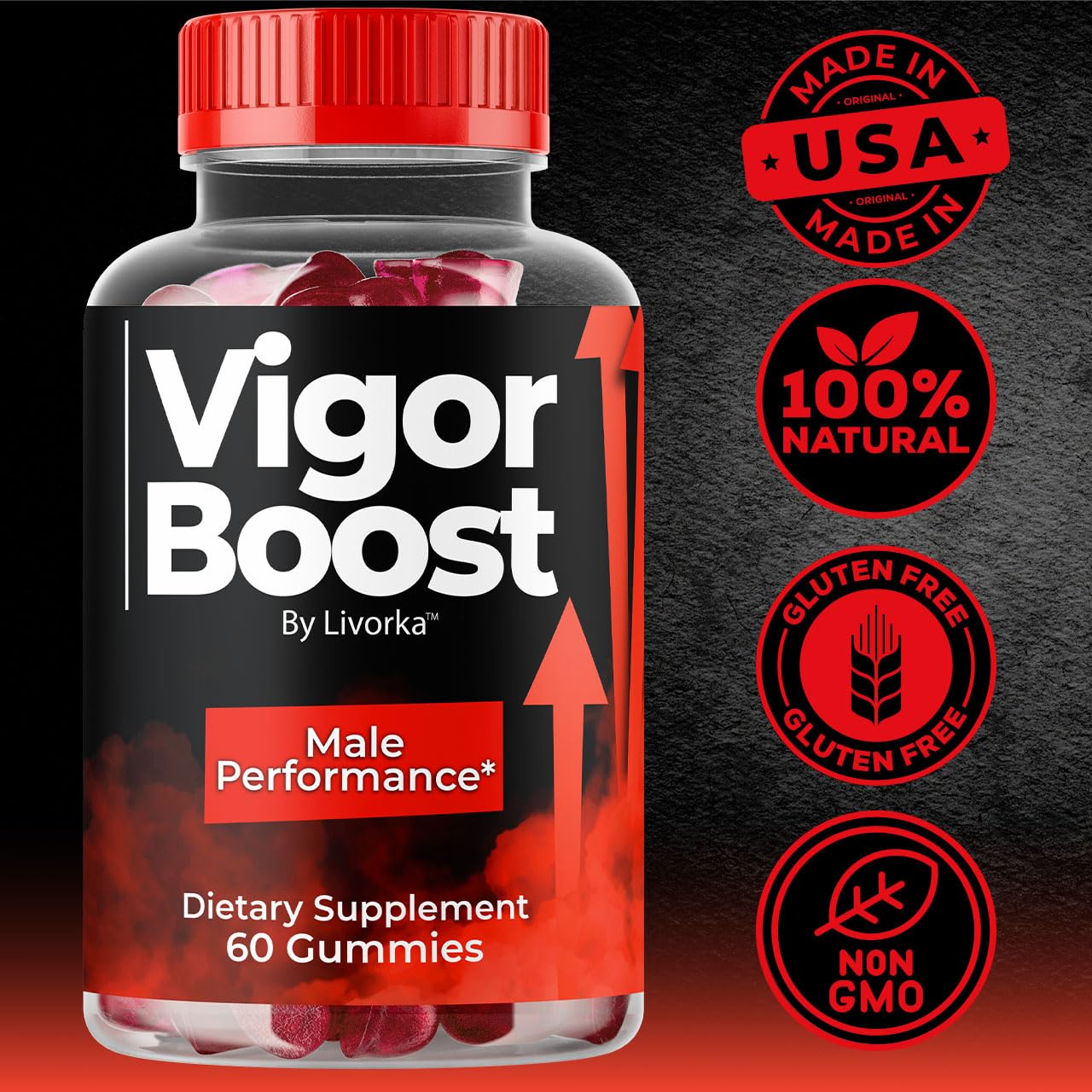 Étiquette VigorBoost LIVORKA démontrant le soutien potentiel à l’énergie masculine.