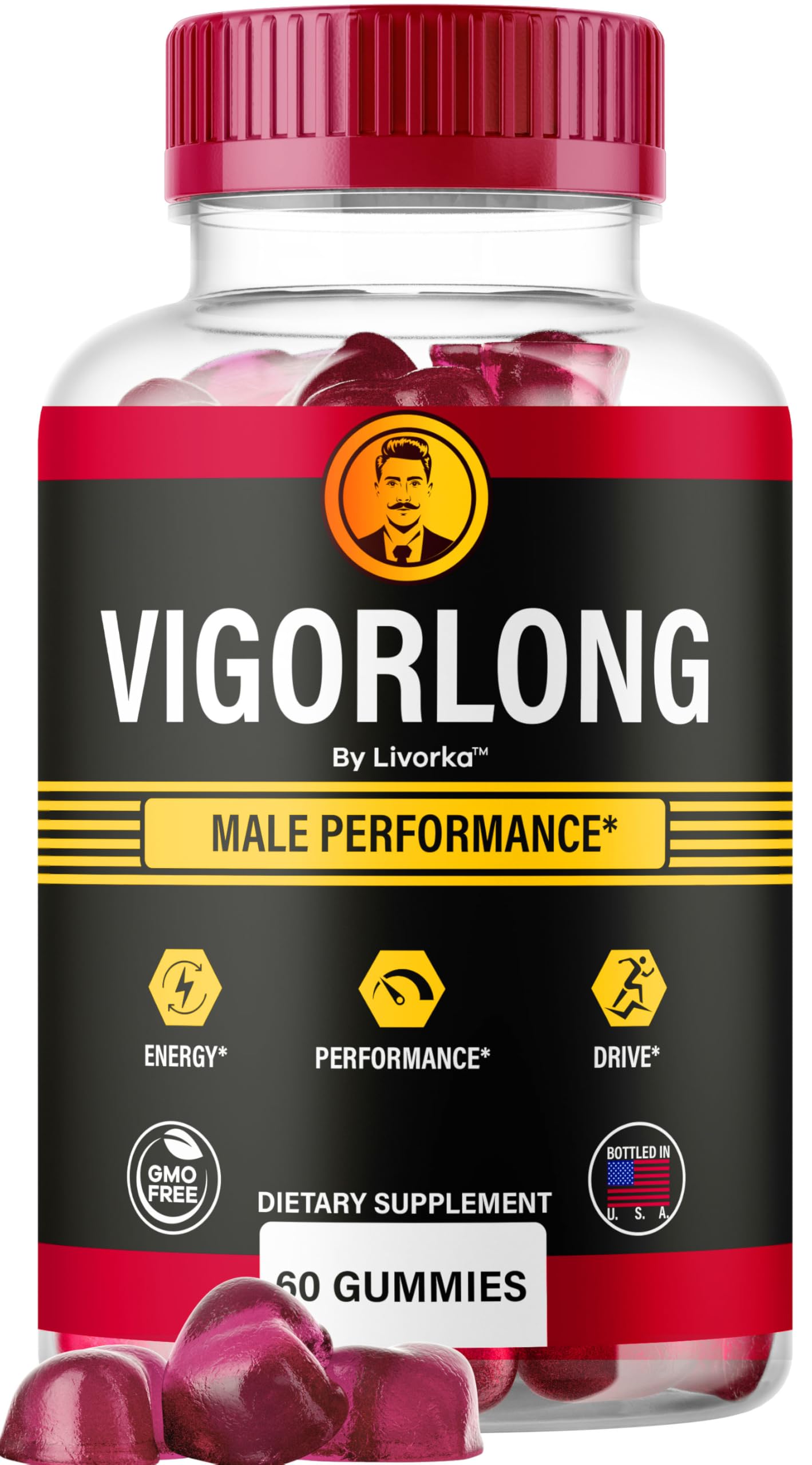 Vigorlong Gommes de LIVORKA dans la bouteille, énergie durable tout au long de la journée.