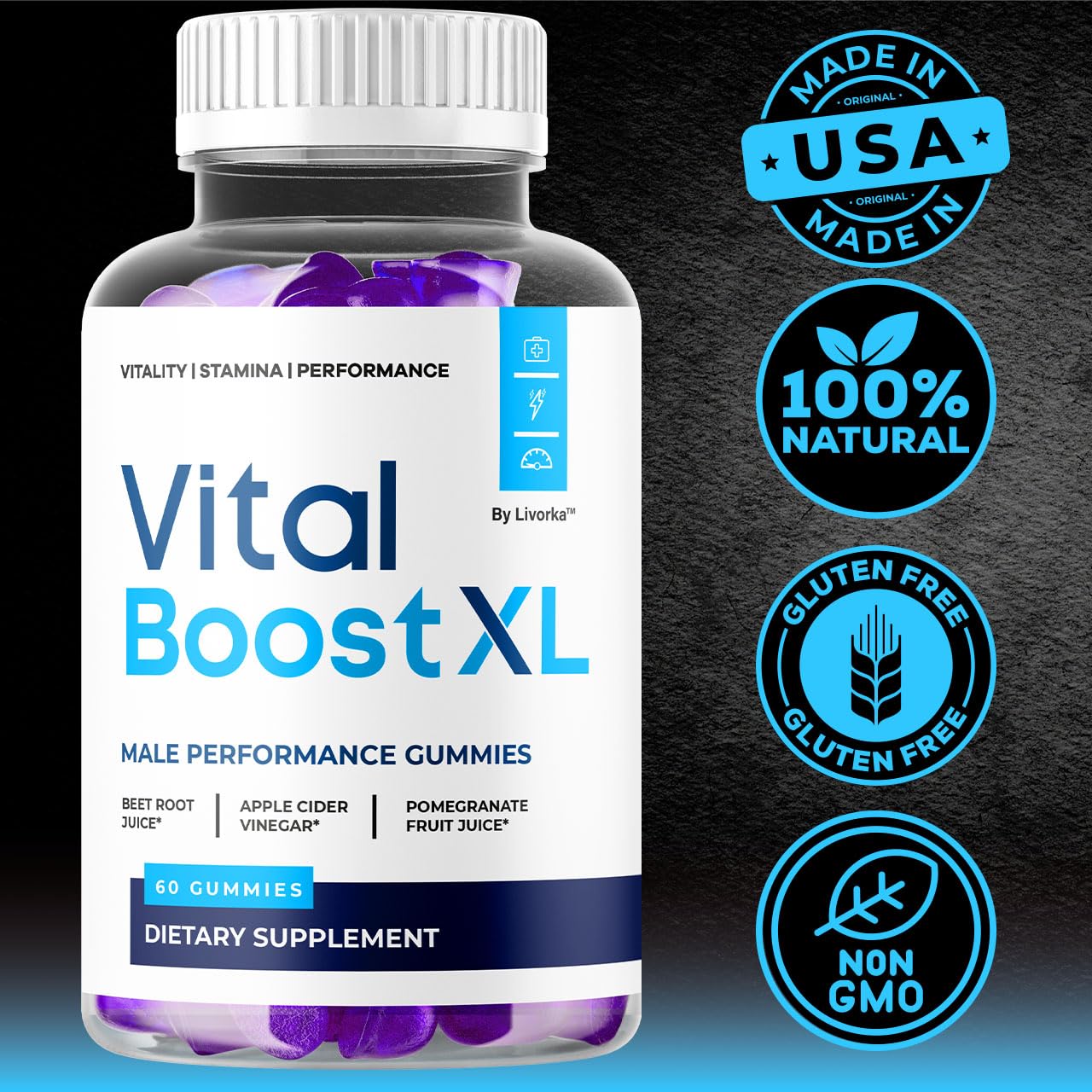 Contenu de 60 gommes Vital Boost XL, format pratique pour le quotidien.