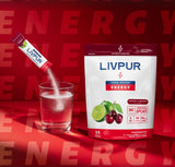 LivPur Énergie Electrolytes – saveur cerise limeade, rafraîchissement léger et peu calorique.