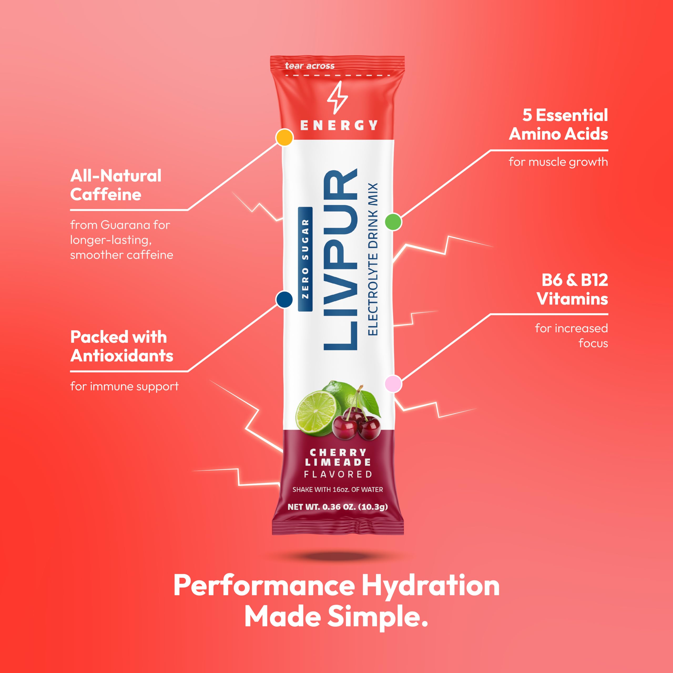 LivPur Énergie Electrolytes – emballage pratique pour emporter en voyage.
